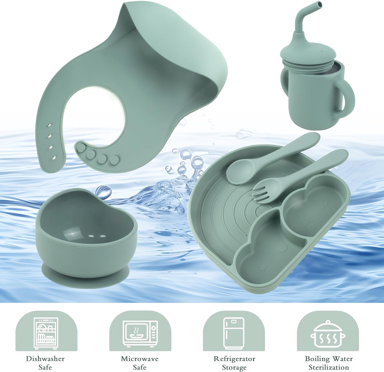 6-Piece Silicone Baby Feeding Set with Rainbow Design