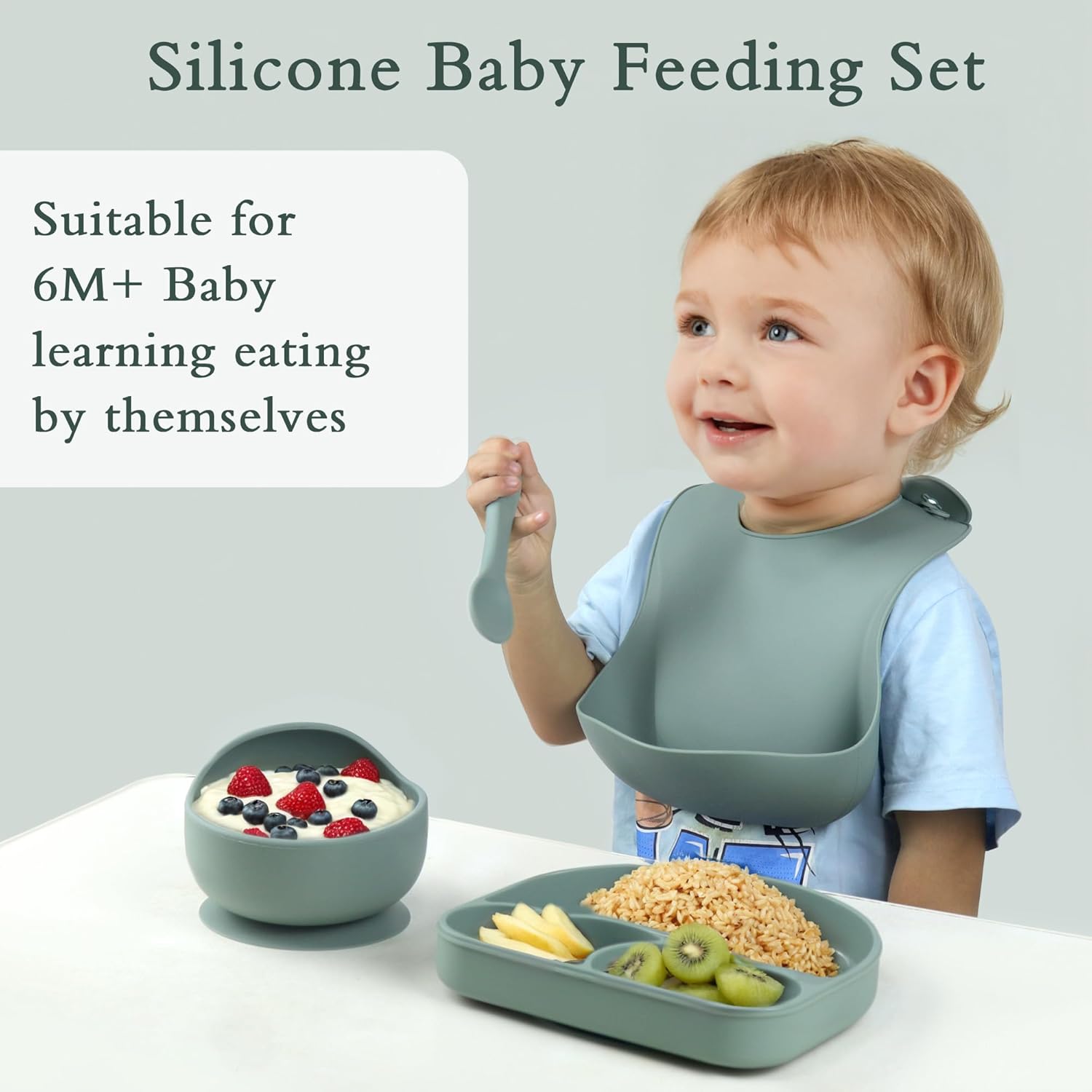 6-Piece Silicone Baby Feeding Set with Strong Suction