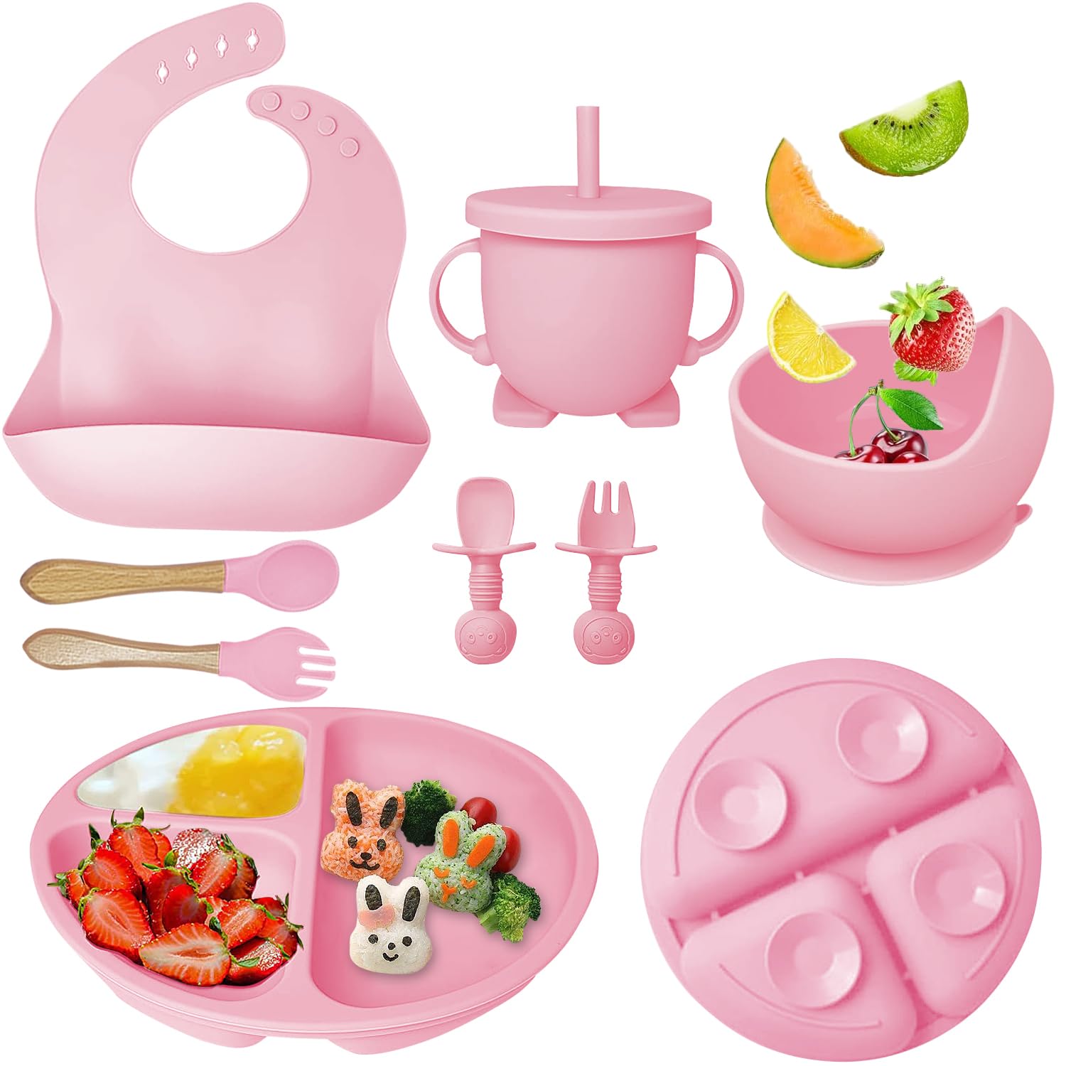Mrkyy Silicone Baby Feeding Set 8 Piece - Pink 1