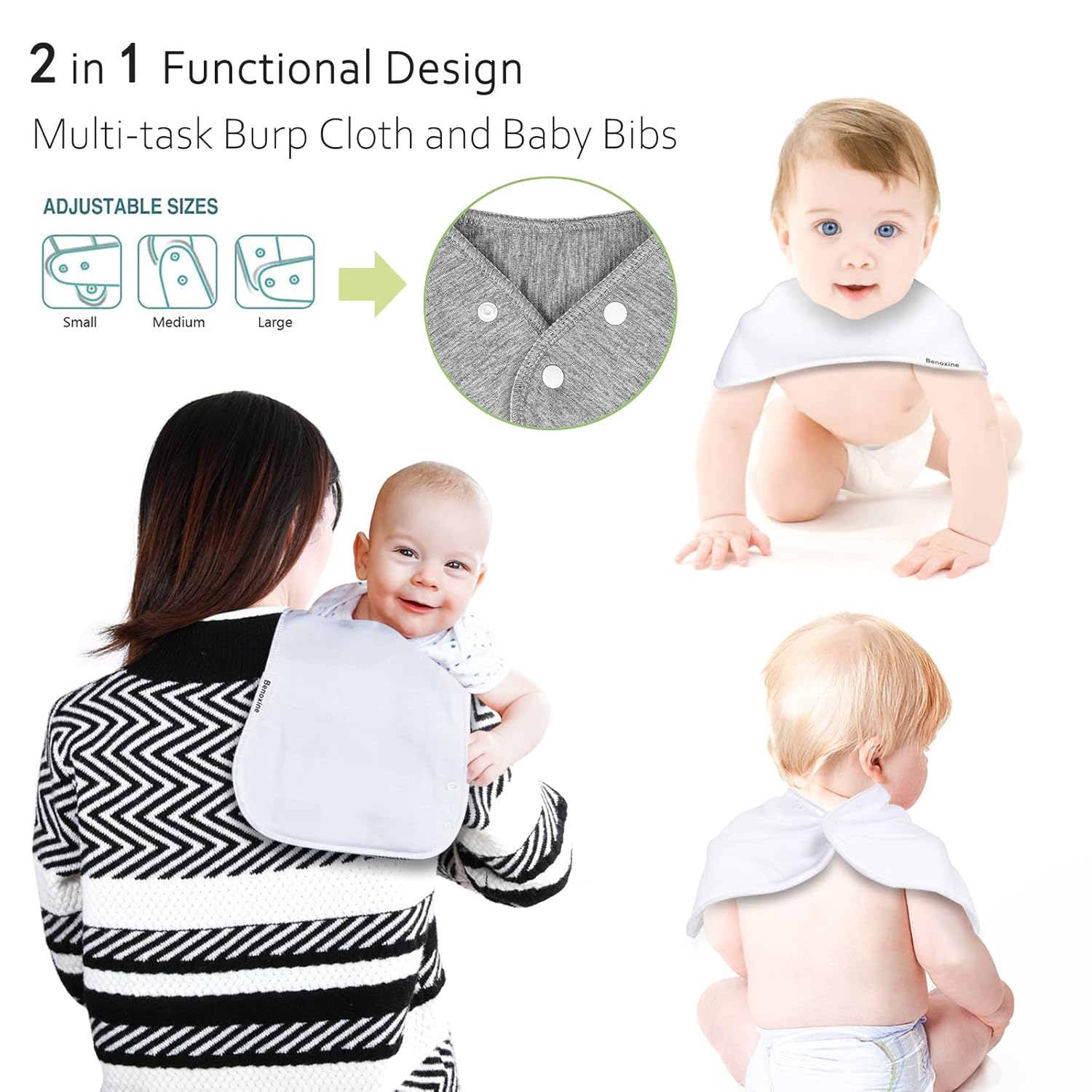 Benoxine Baby Burp Cloth Set 12 Pack 3 Layers 100 Cotton