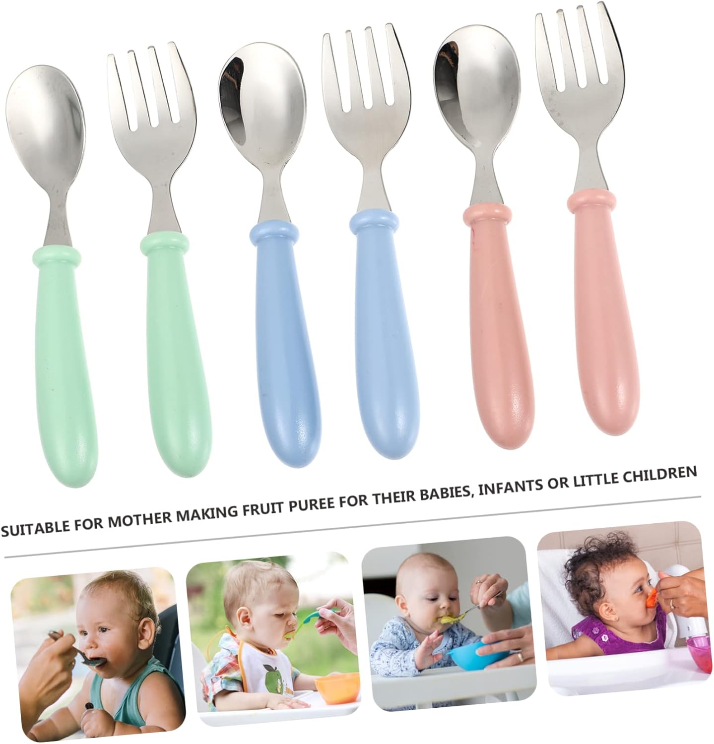 6Pcs Stainless Steel Flatware Set for Baby and Infant Feeding