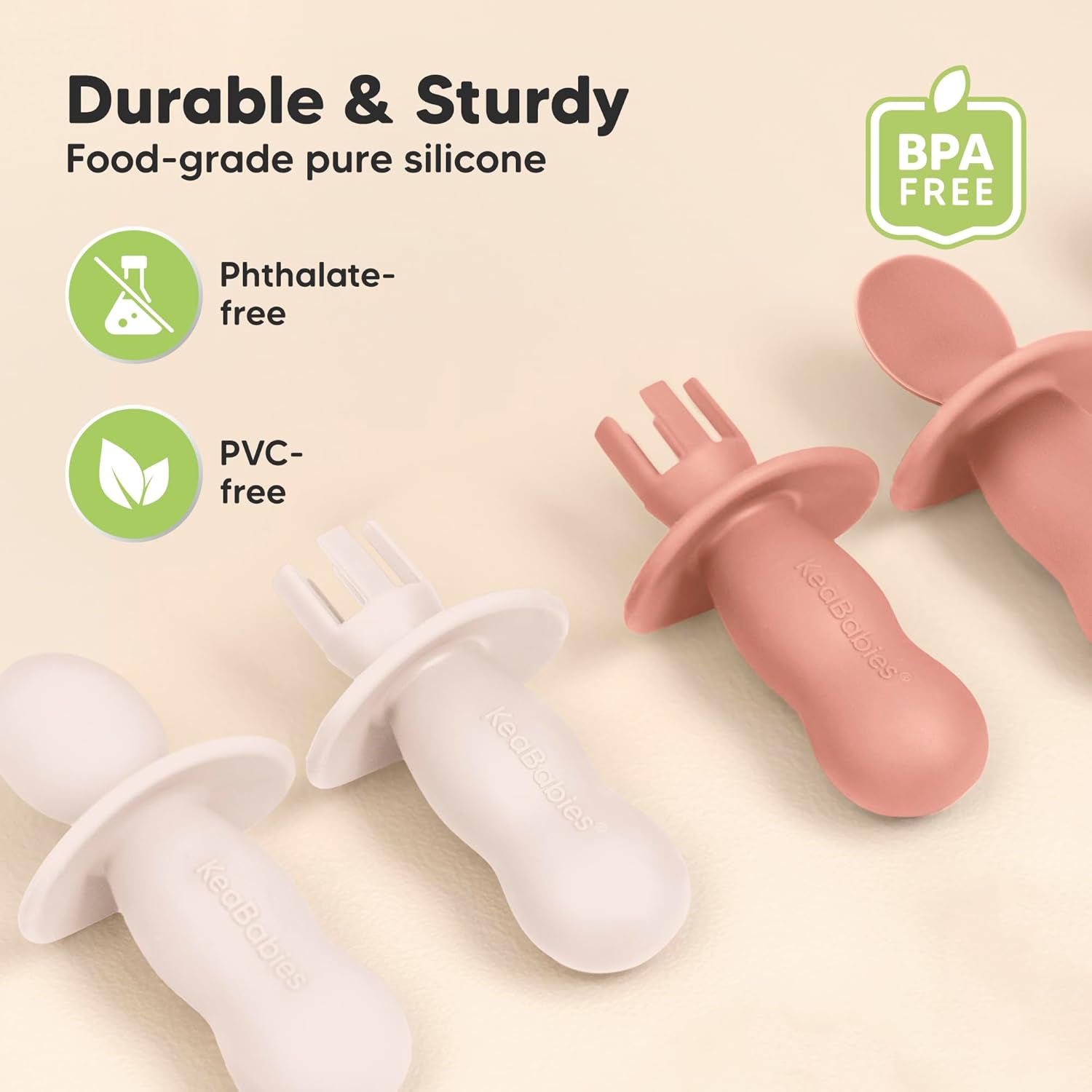 KeaBabies 4-Pack Silicone Spoons Forks Set with 2-Pack Suction Bowls