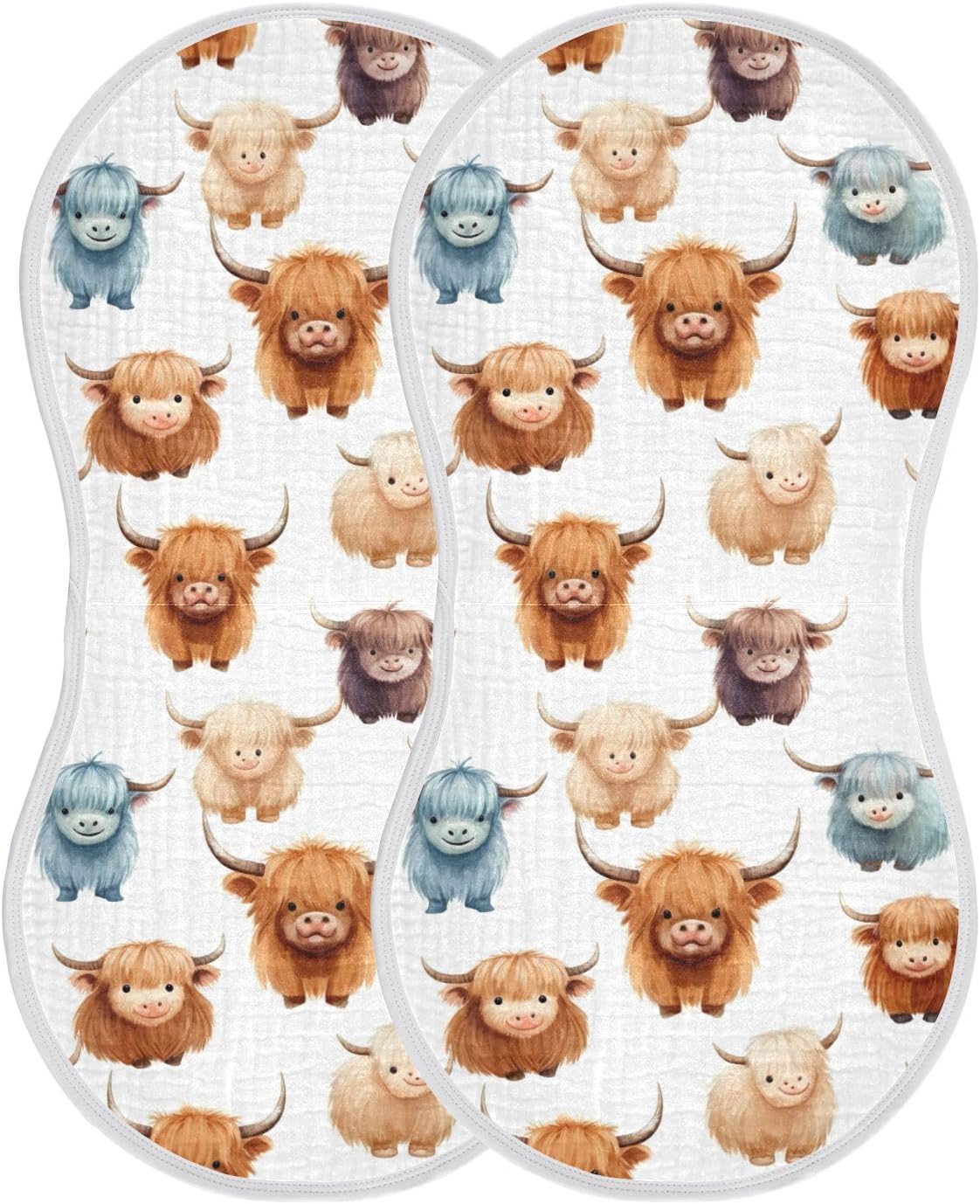 2Pcs Highland Cow Pattern Burp Cloths for Newborns