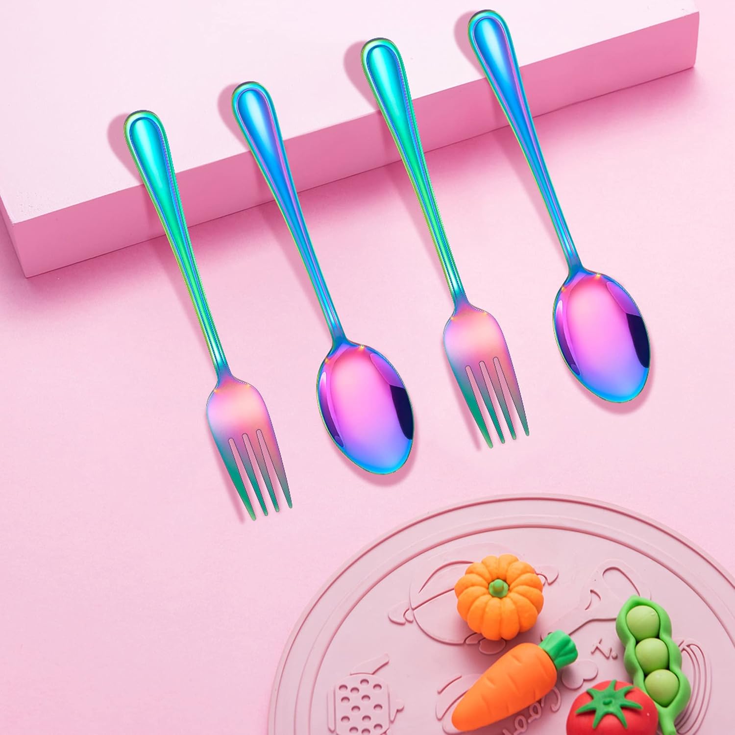 LIANYU 6-Piece Kids Silverware Set Rainbow Design
