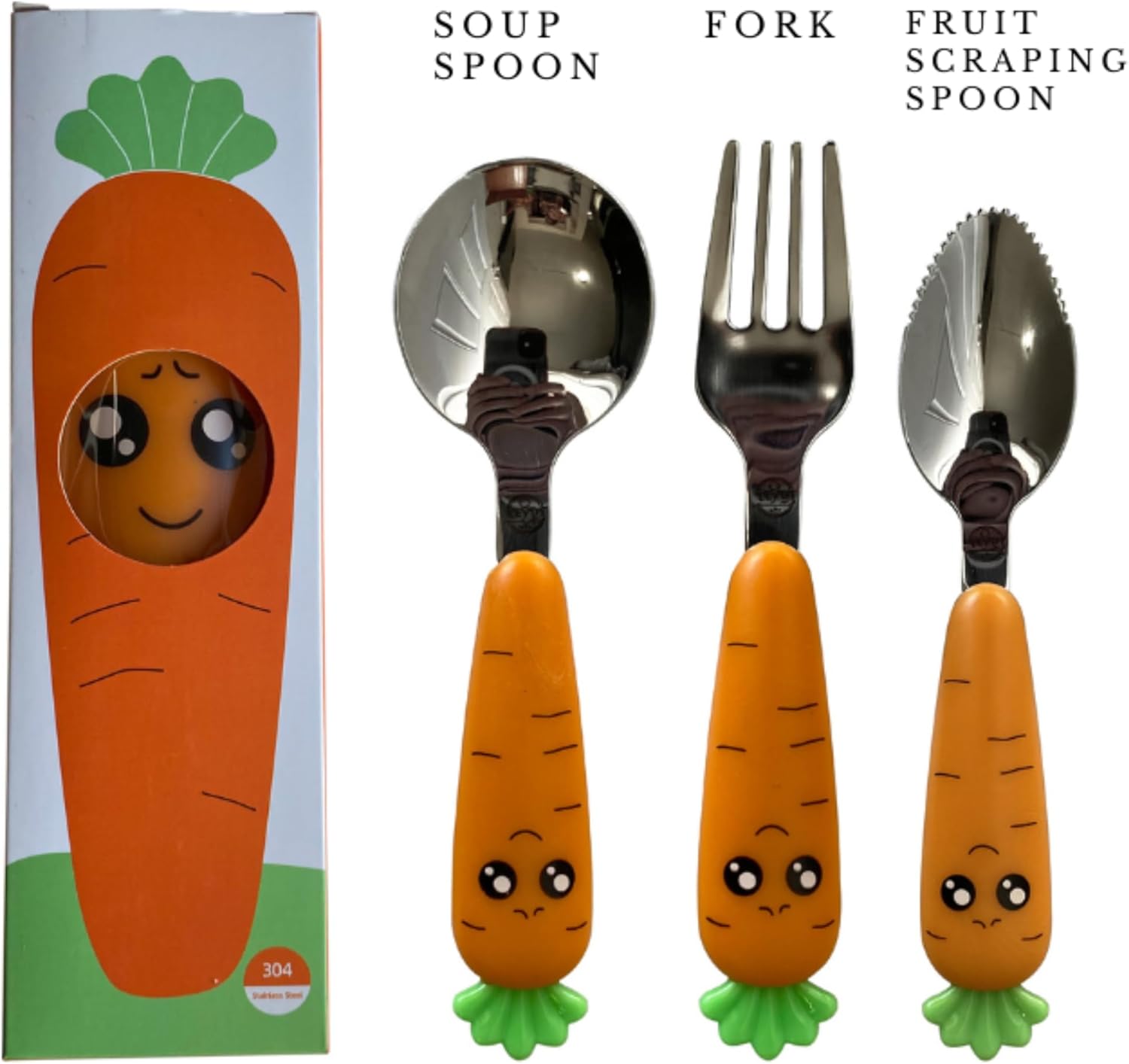 LEYDT 3-Piece Baby Cutlery Set with Carrot Shaped Utensils