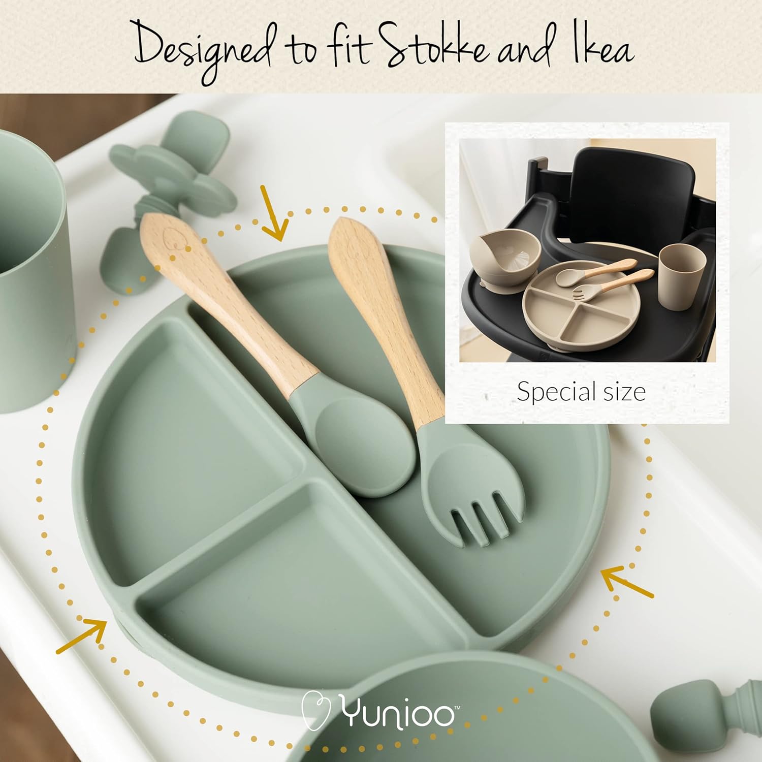 Yunioo Extra Heavy Silicone Feeding Set - 9 Piece Green