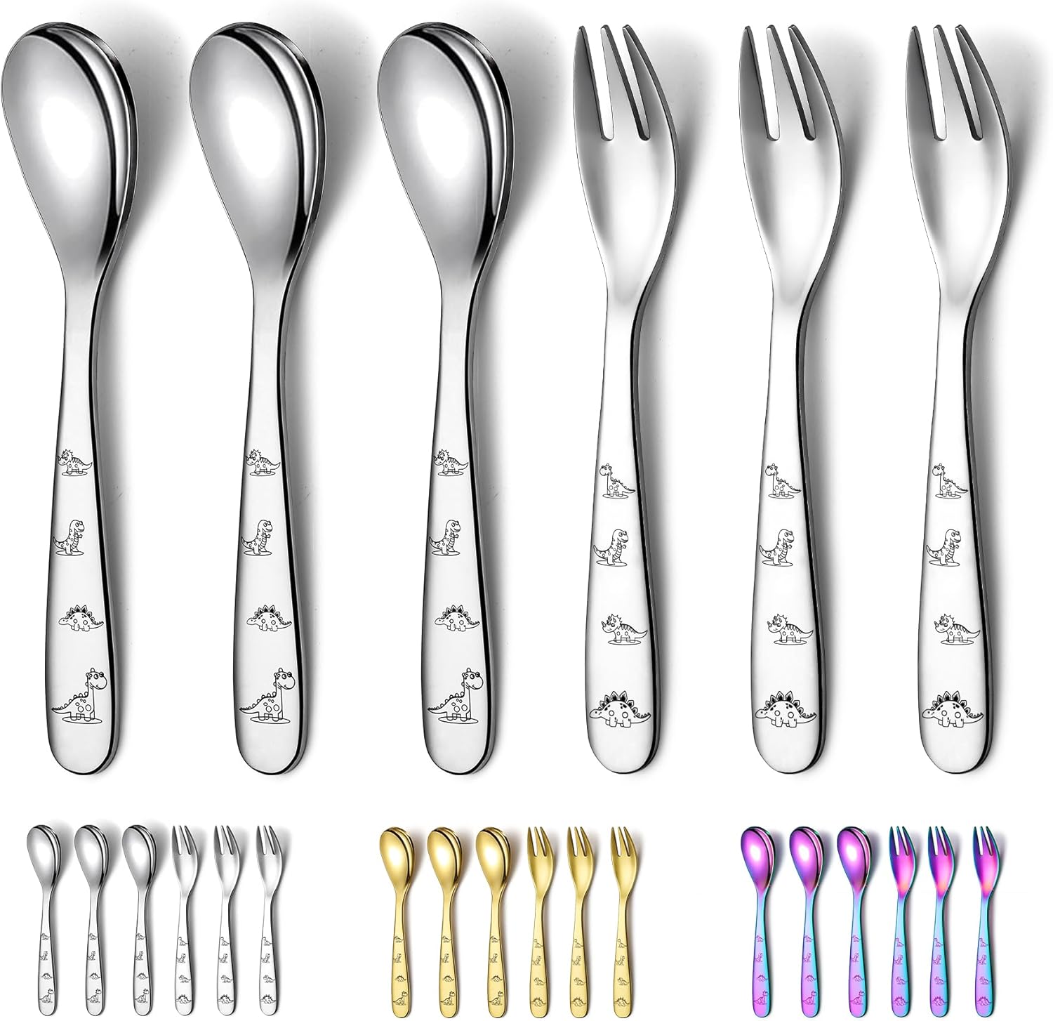 Evanda Toddler Cutlery Set 6 Pieces Dinosaur Forks and Spoons
