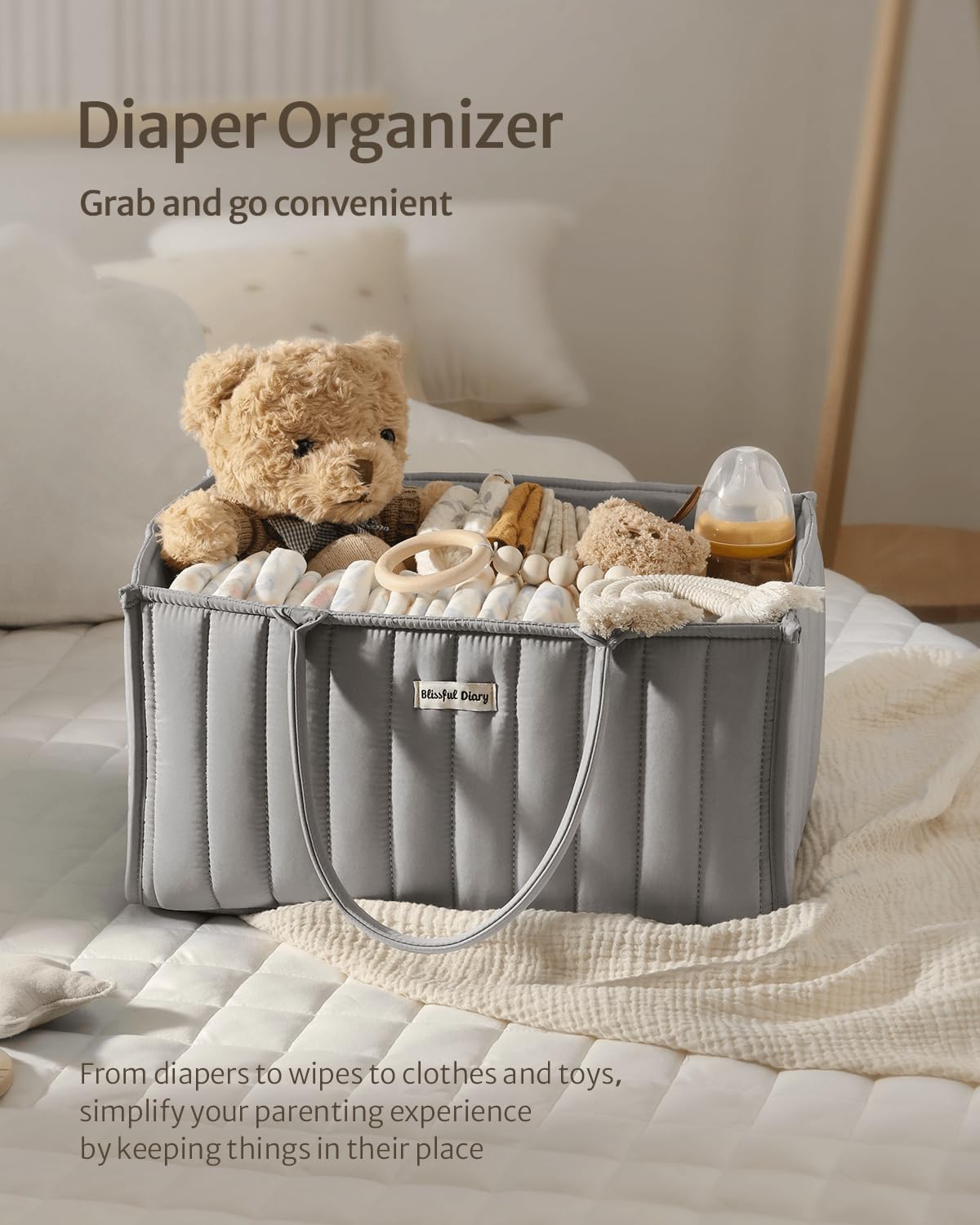 Blissful Diary Diaper Caddy Organizer Light Gray