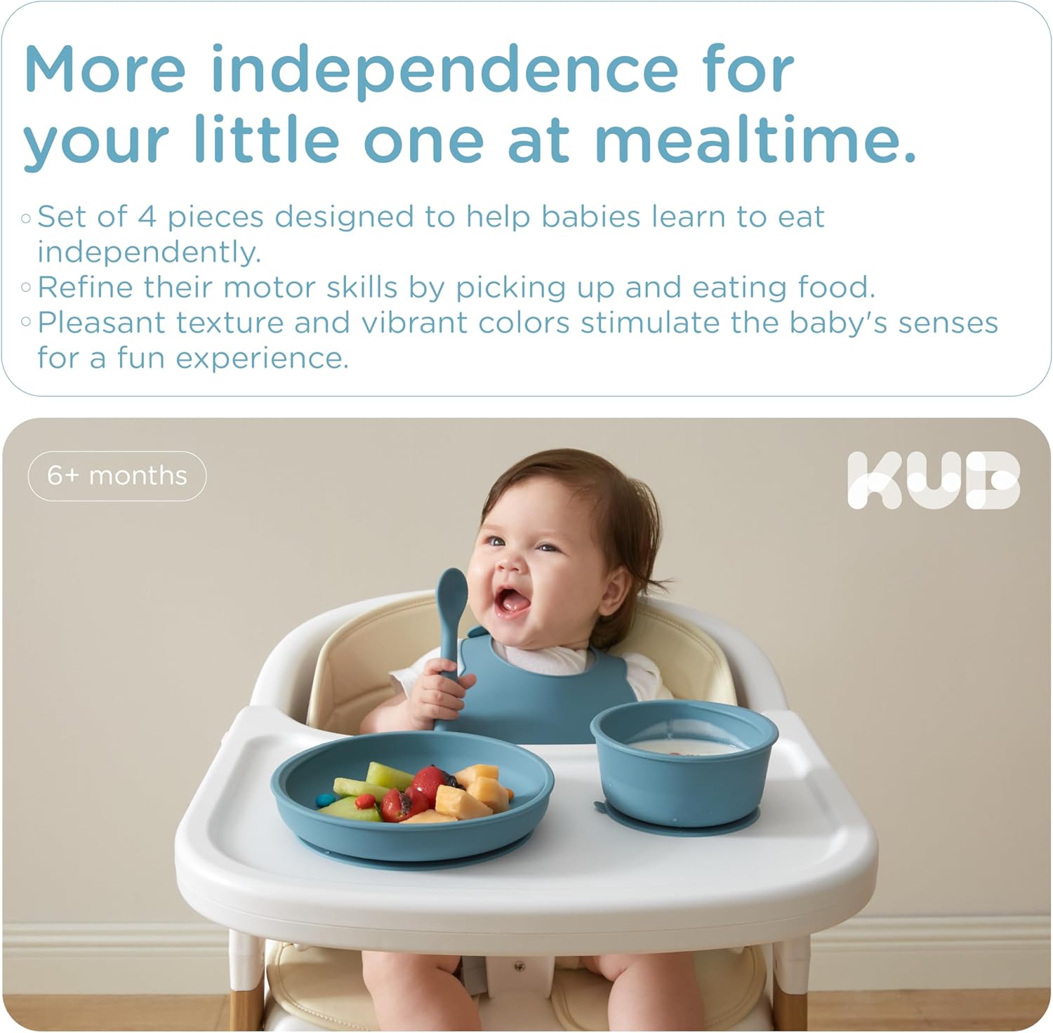 KUB Silicone Baby Feeding Set with Suction Bowl Plate Blue