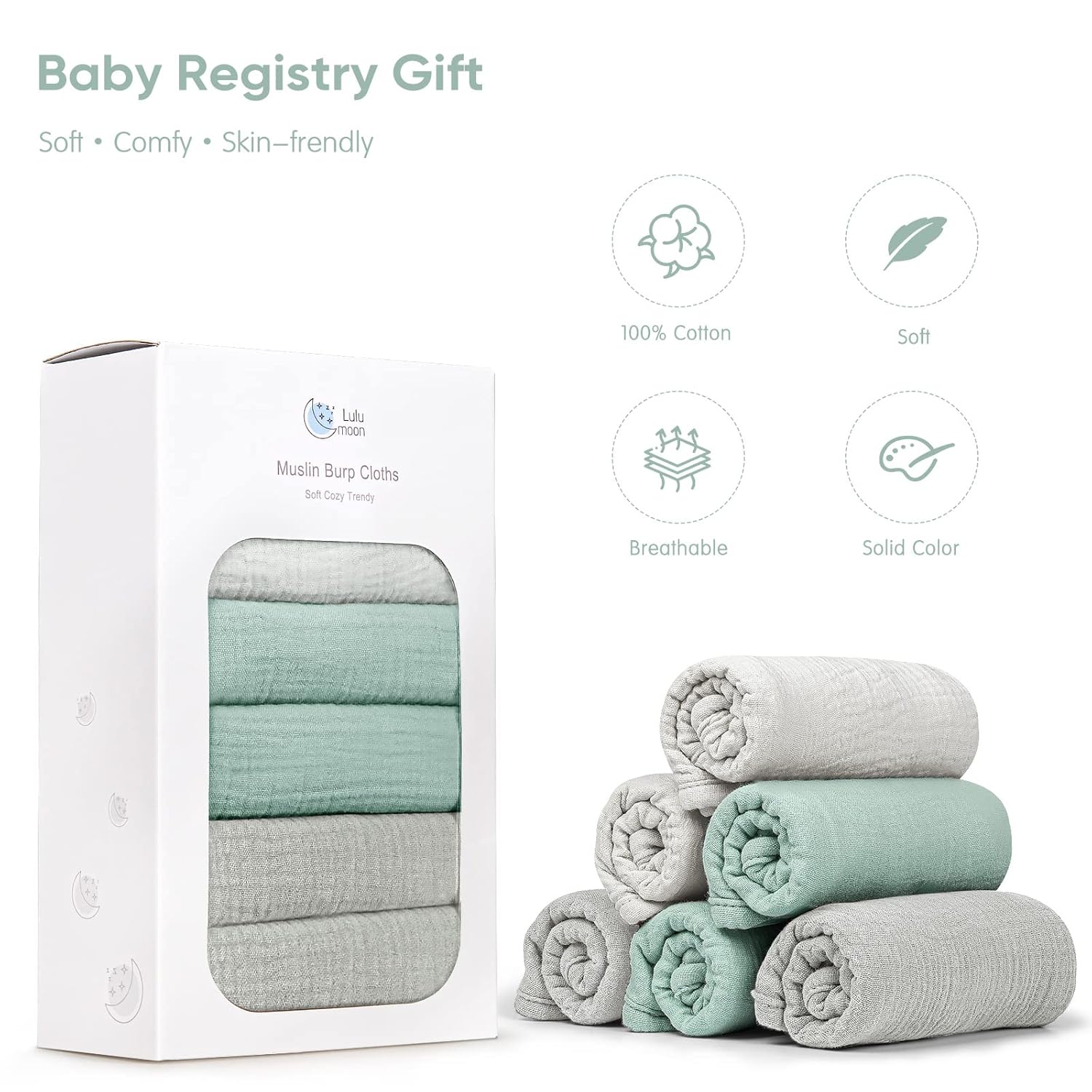 Lulu Moon Muslin Burp Cloths 6 Pack - Neutral Soft Absorbent