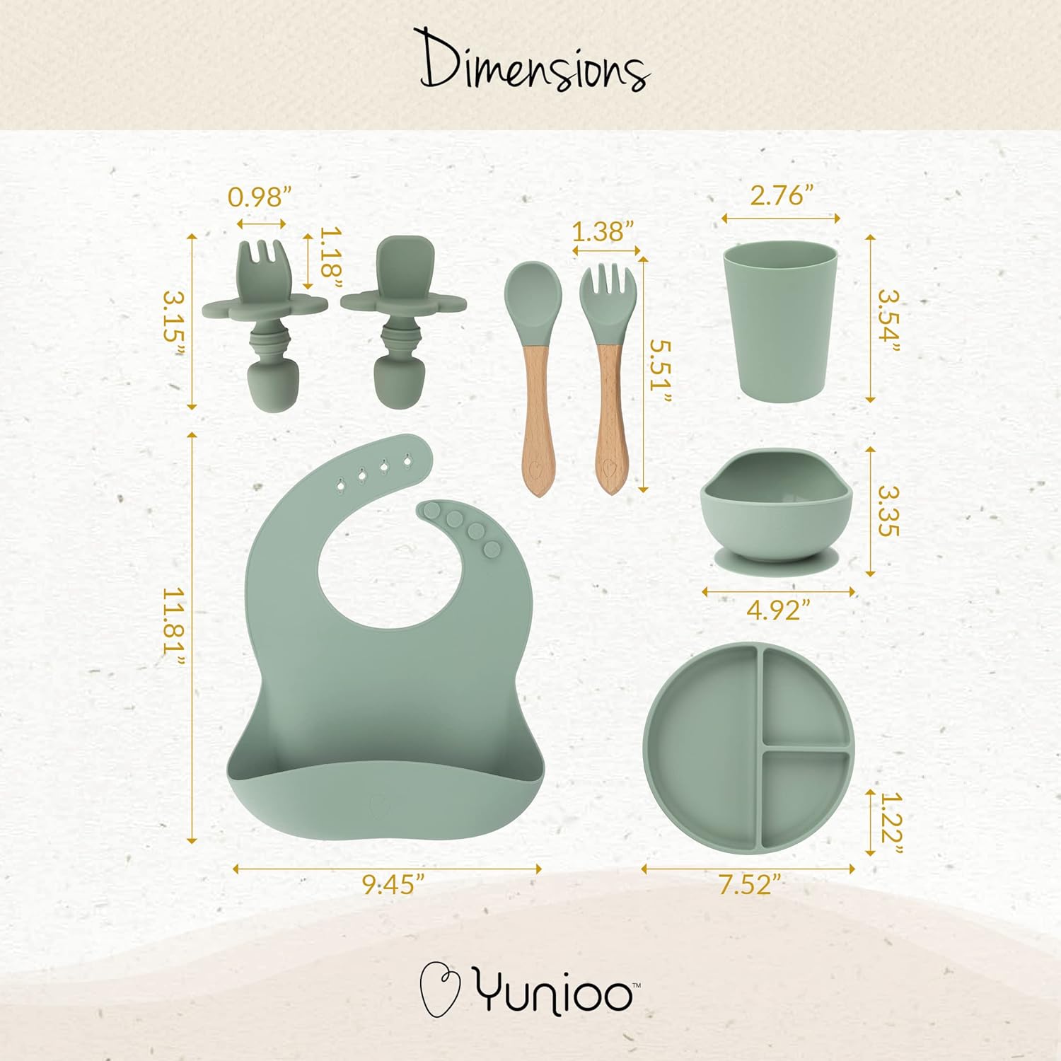 Yunioo Extra Heavy Silicone Feeding Set - 9 Piece Green