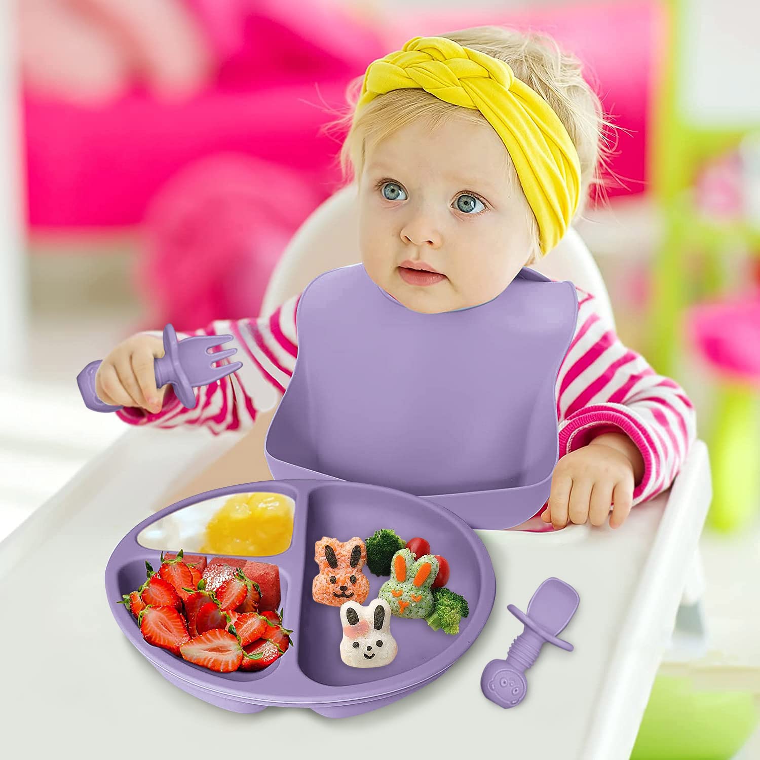 Mrkyy 8-Piece Baby Feeding Set - Purple 1