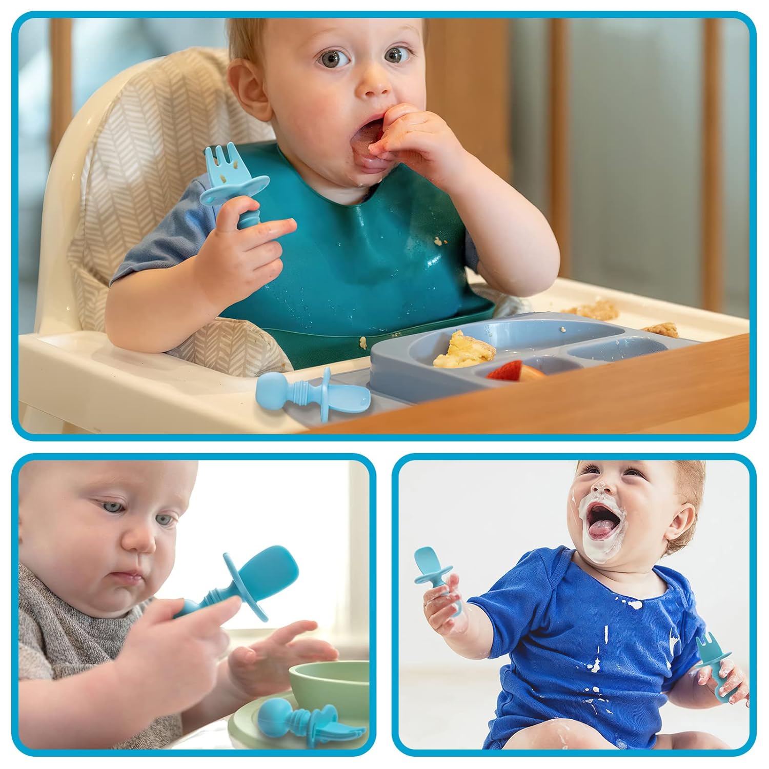 Silikong Silicone Baby Fork and Spoon Set Blue