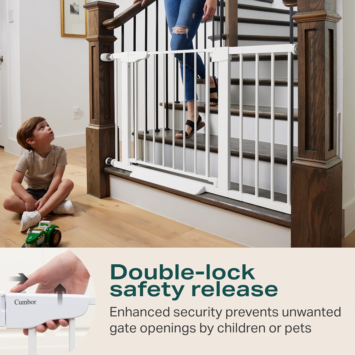 Cumbor White Baby Gate for Stairs and Doorways