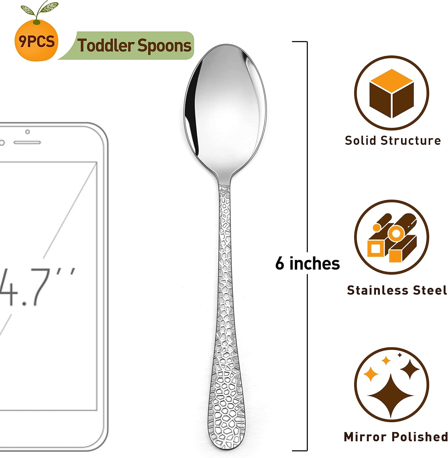 HaWare 9-Piece Stainless Steel Kids Spoons Set