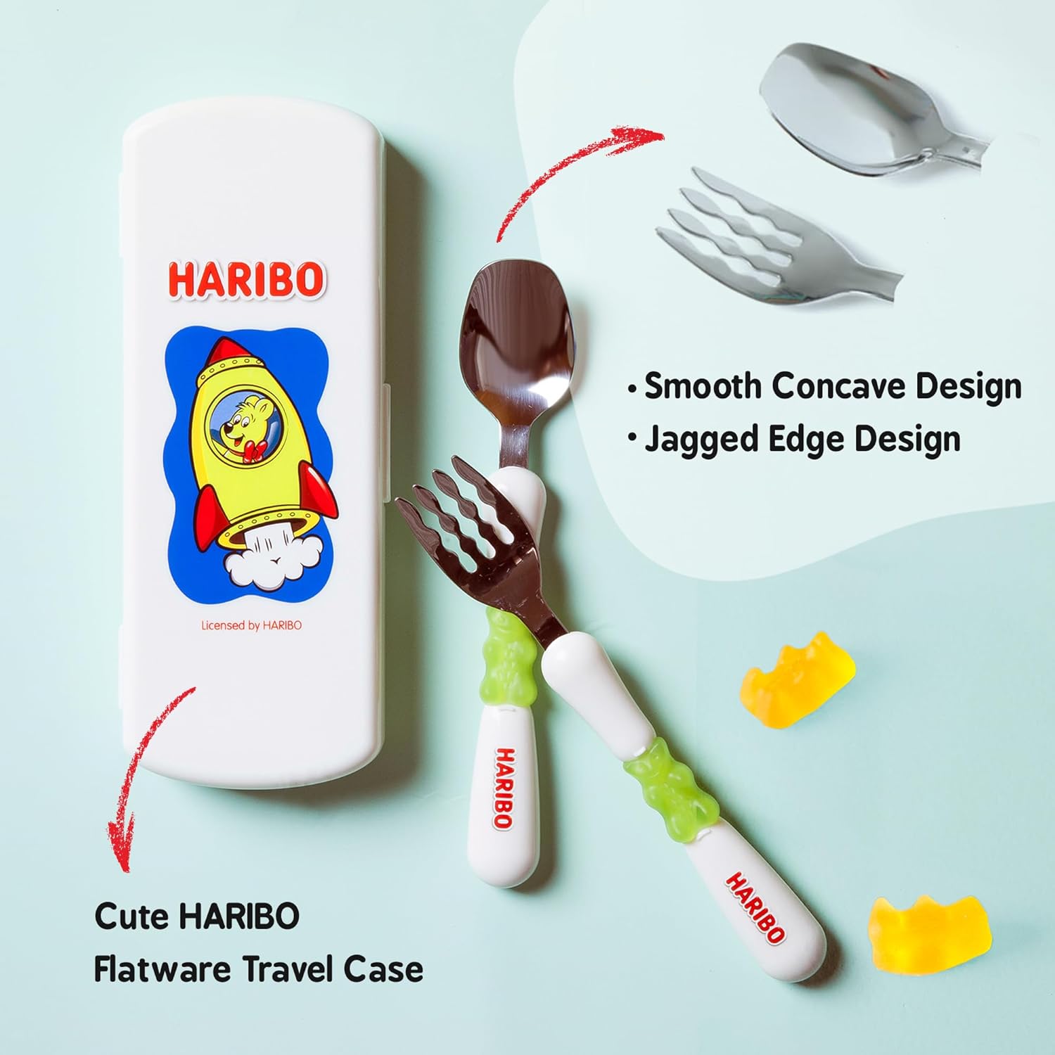 DOHOME HARIBO Goldbear Spoon Fork Set with Travel Case