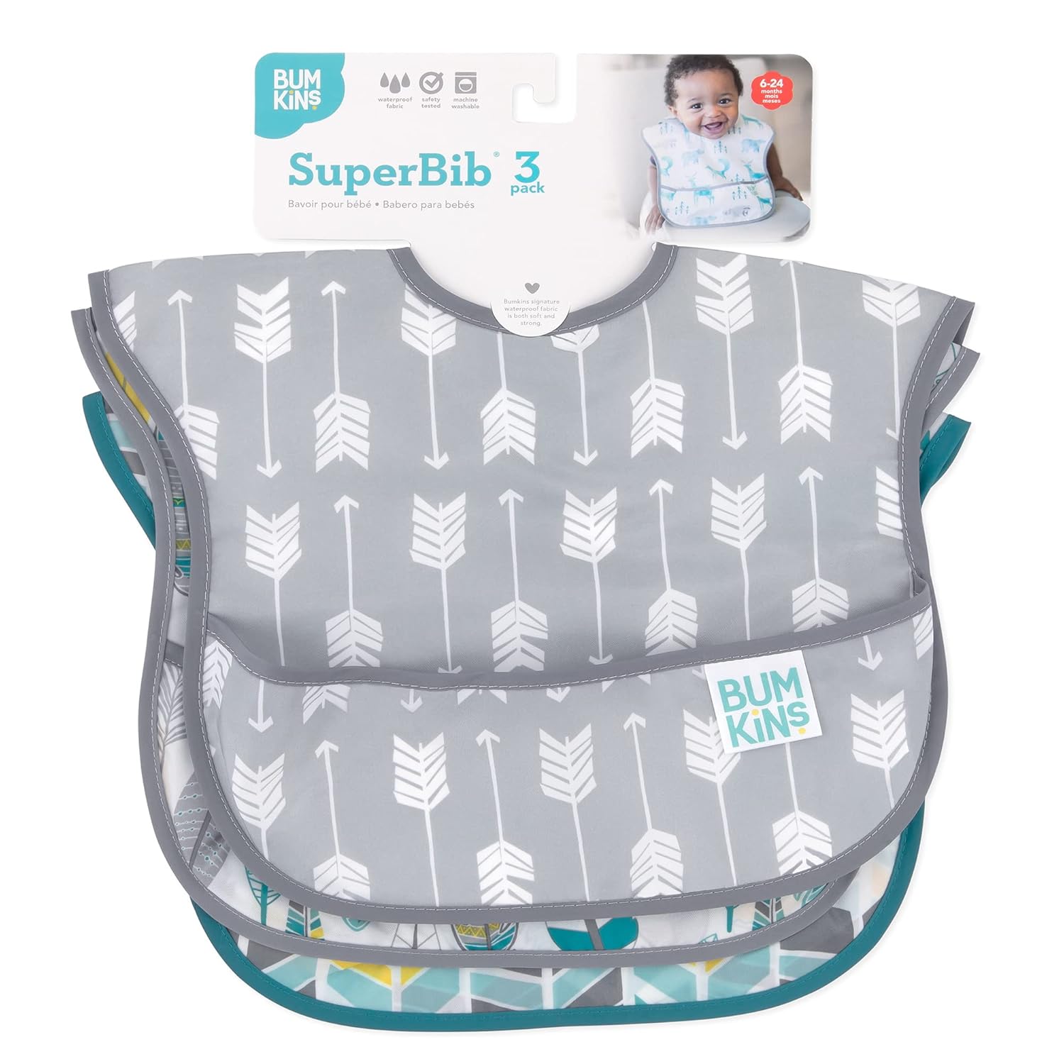 Bumkins Feeding Bibs 3-Pk Feathers Arrows Quill 1