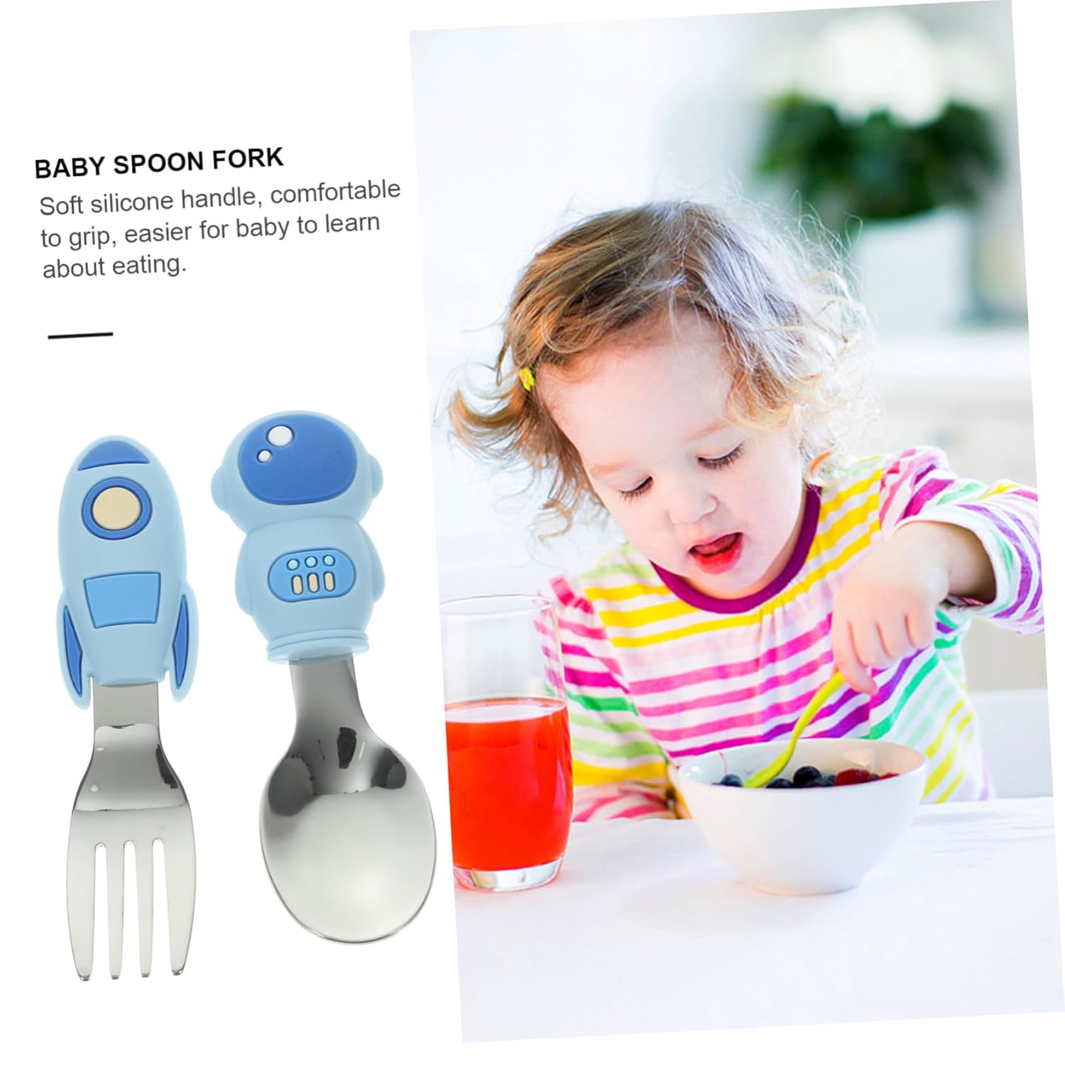 MERRYHAPY 2pcs Silicone Handle Training Utensils Set 1