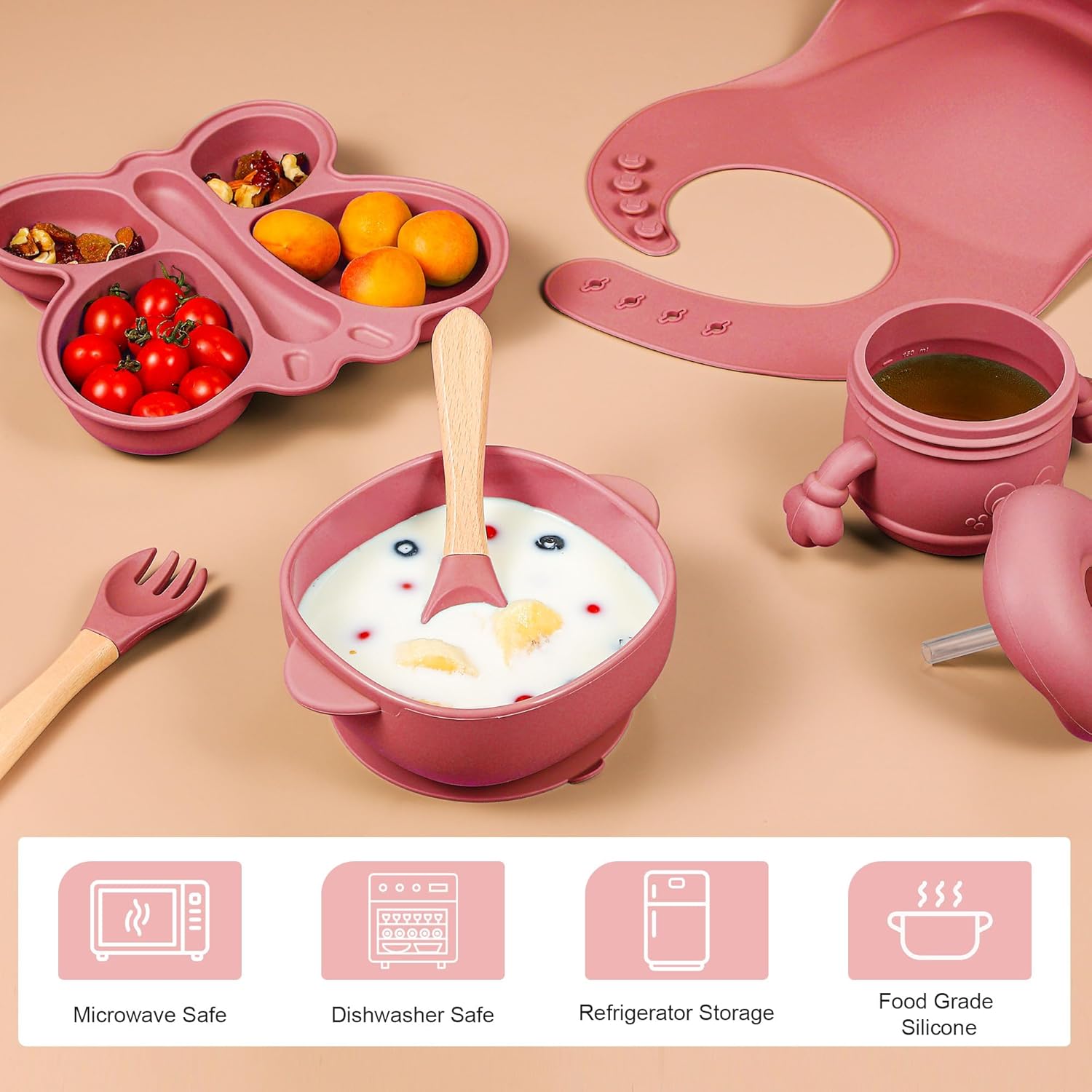 MIICASA Silicone Baby Feeding Set Pink 1