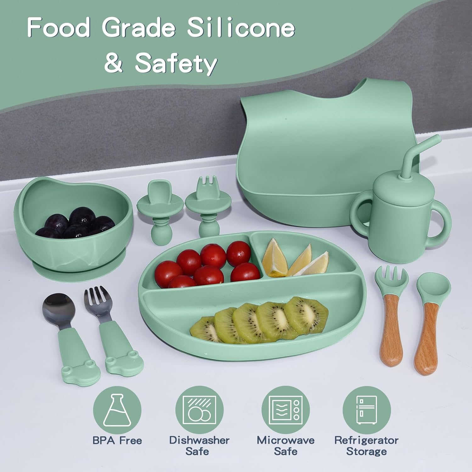 Silicone Baby Feeding Set 10Pcs for Self-Feeding 1