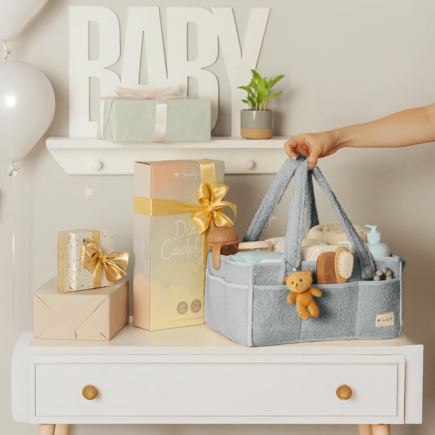 Sweety Fox Baby Diaper Caddy Organizer - Grey