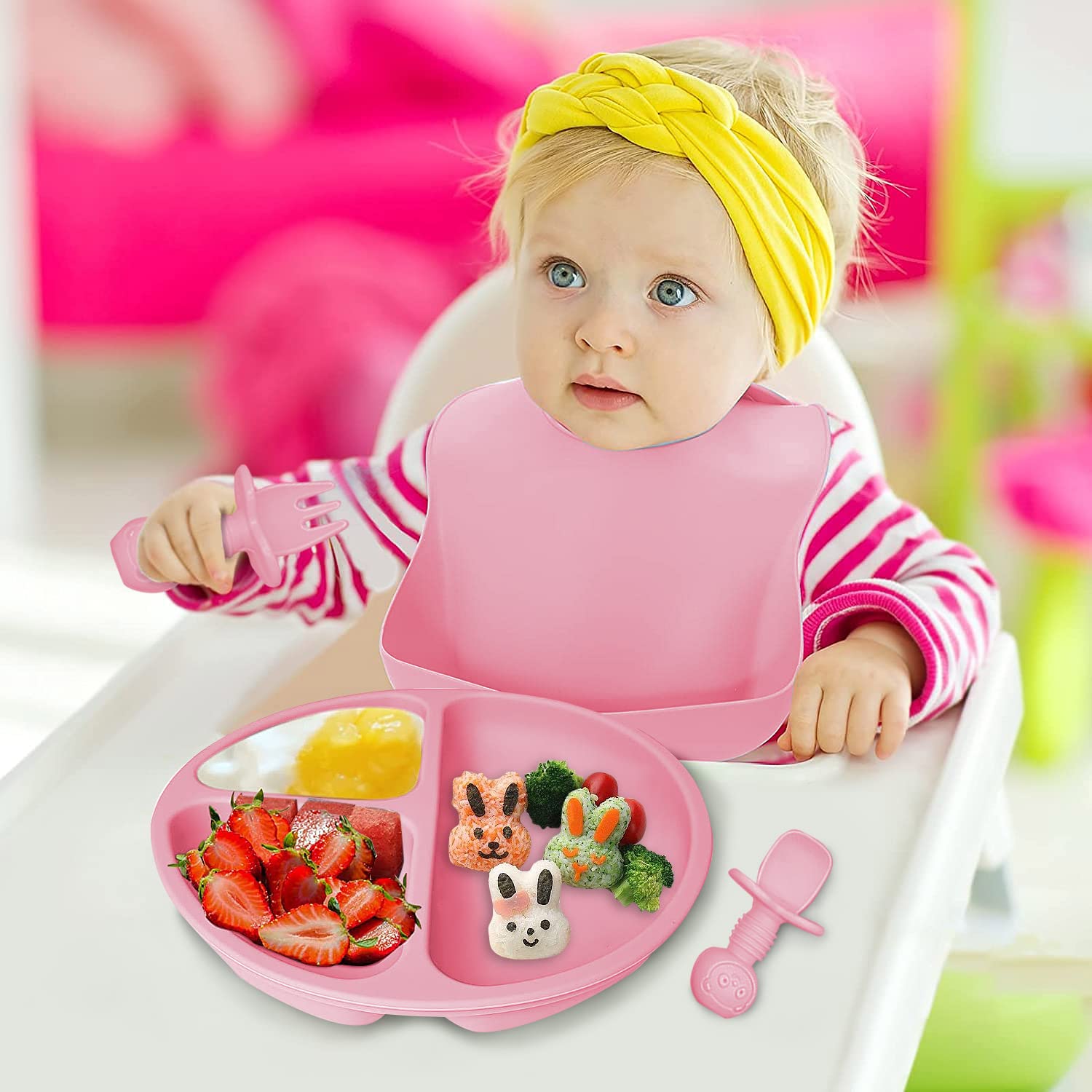 Mrkyy Silicone Baby Feeding Set 8 Piece - Pink 1