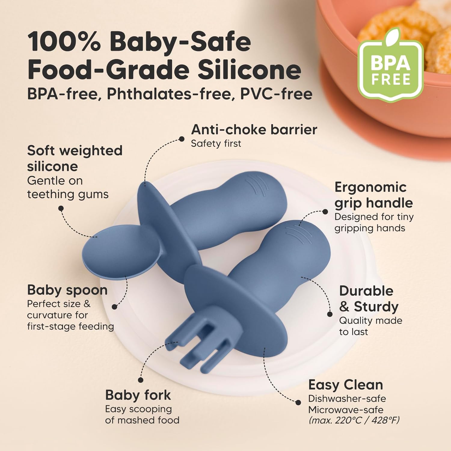 KeaBabies 4-Spoon Fork Set with 2-Bowl Suction Lids