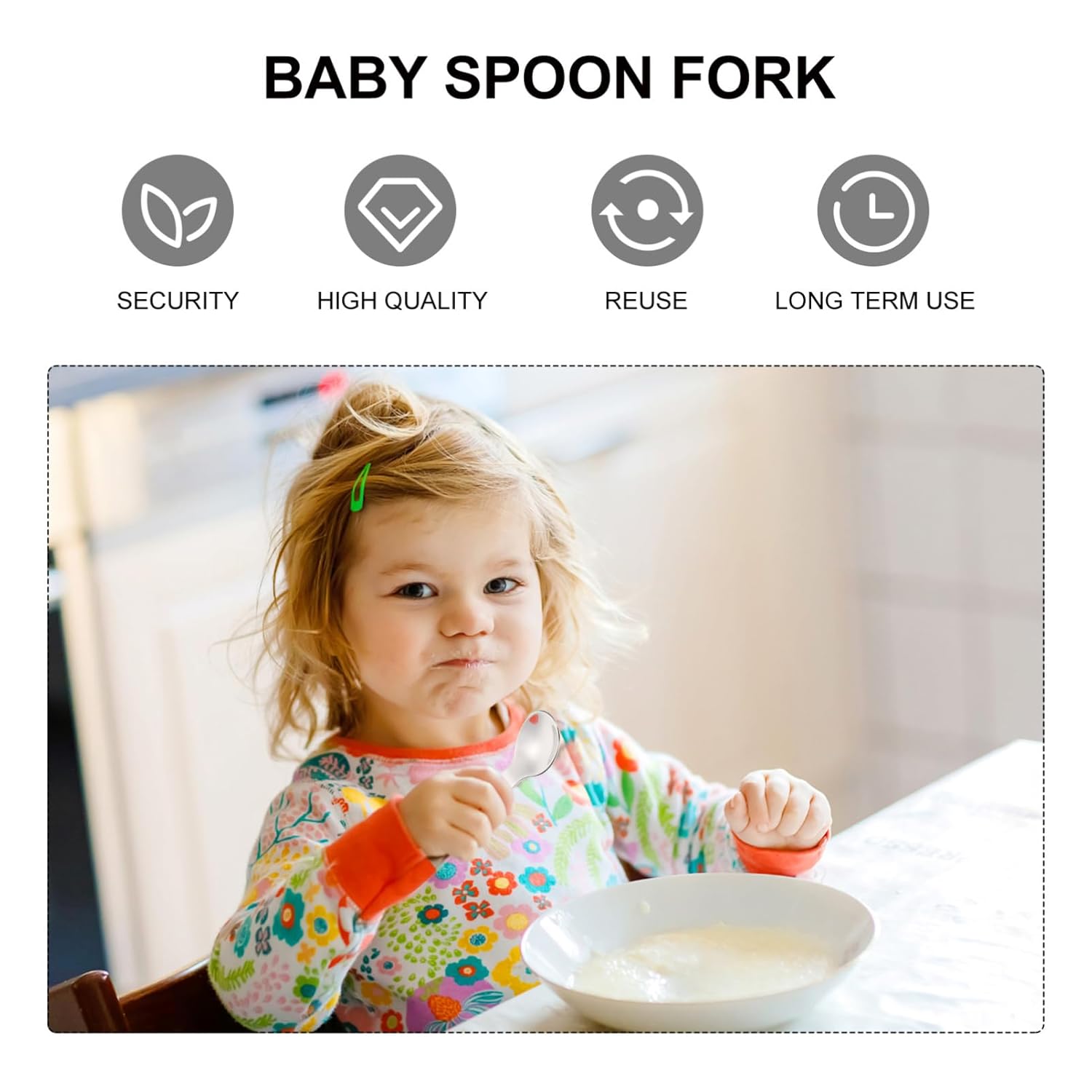 2PCS Silicone Handle Stainless Steel Utensil Set for Baby