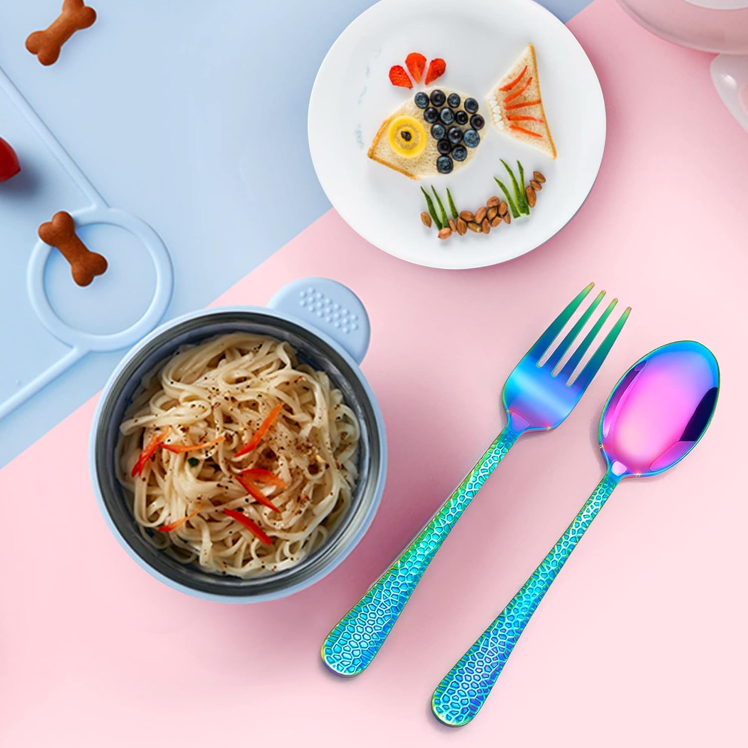 LIANYU 10 Piece Kids Silverware Set Rainbow