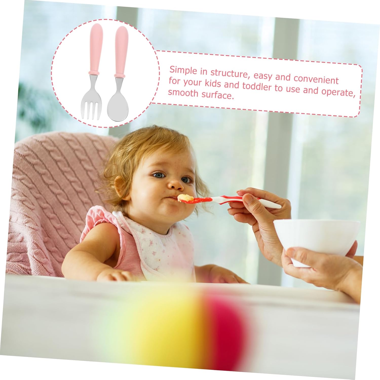 KICHOUSE 1 Set Stainless Steel Spoon Fork Utensil Kit for Baby