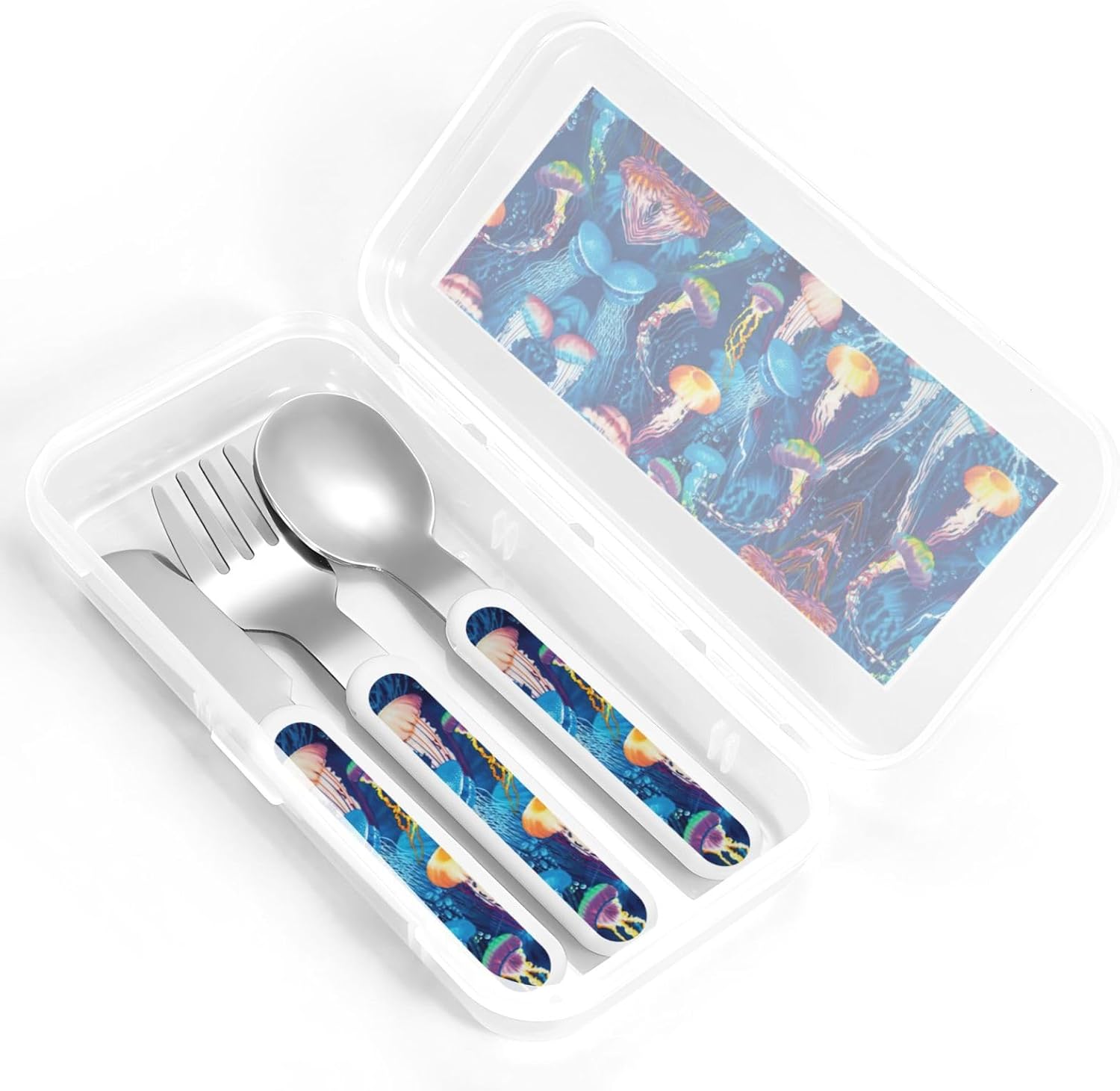Colored Jellyfish Print Flatware Set with Travel Case