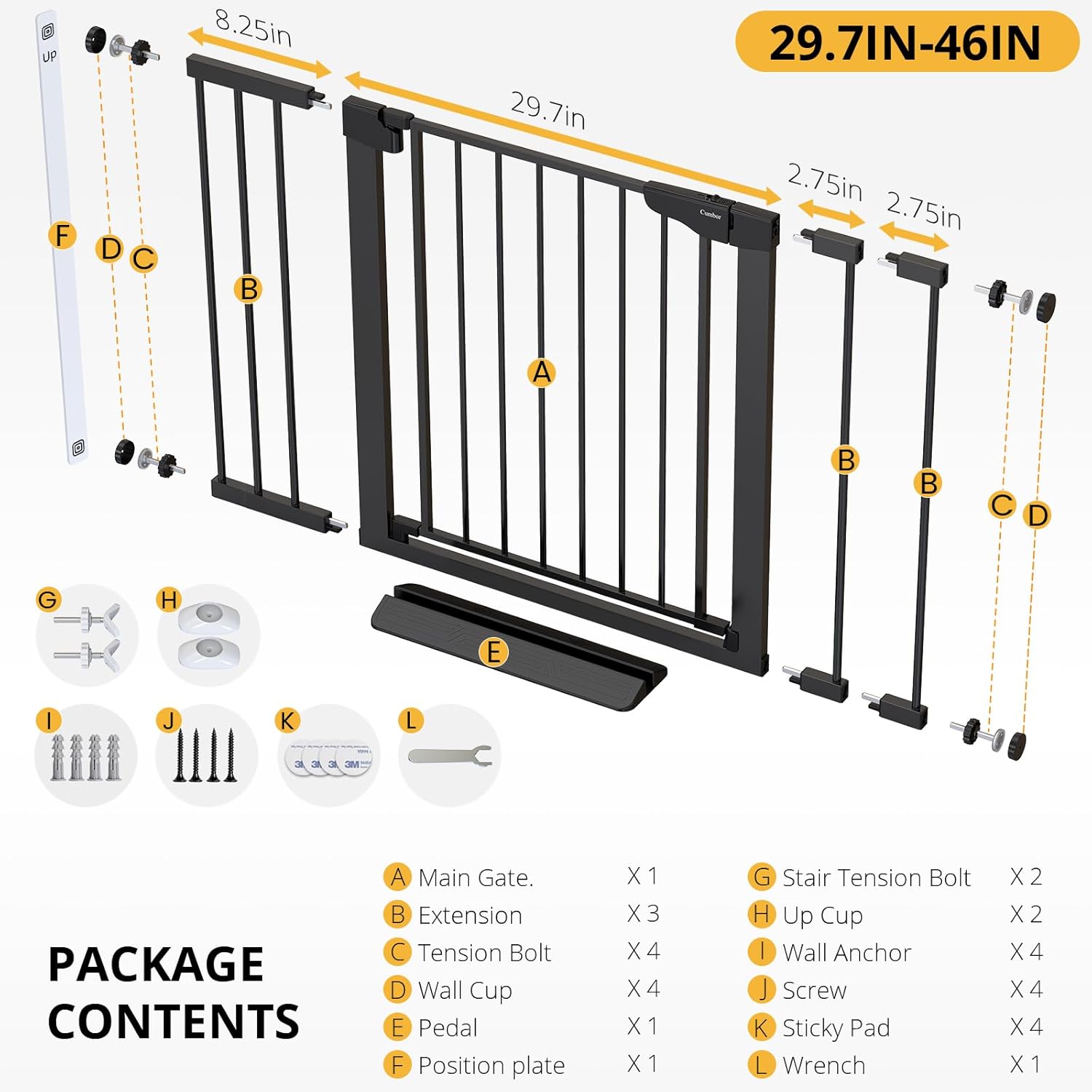 Cumbor 297-46 Black Baby Gate for Stairs
