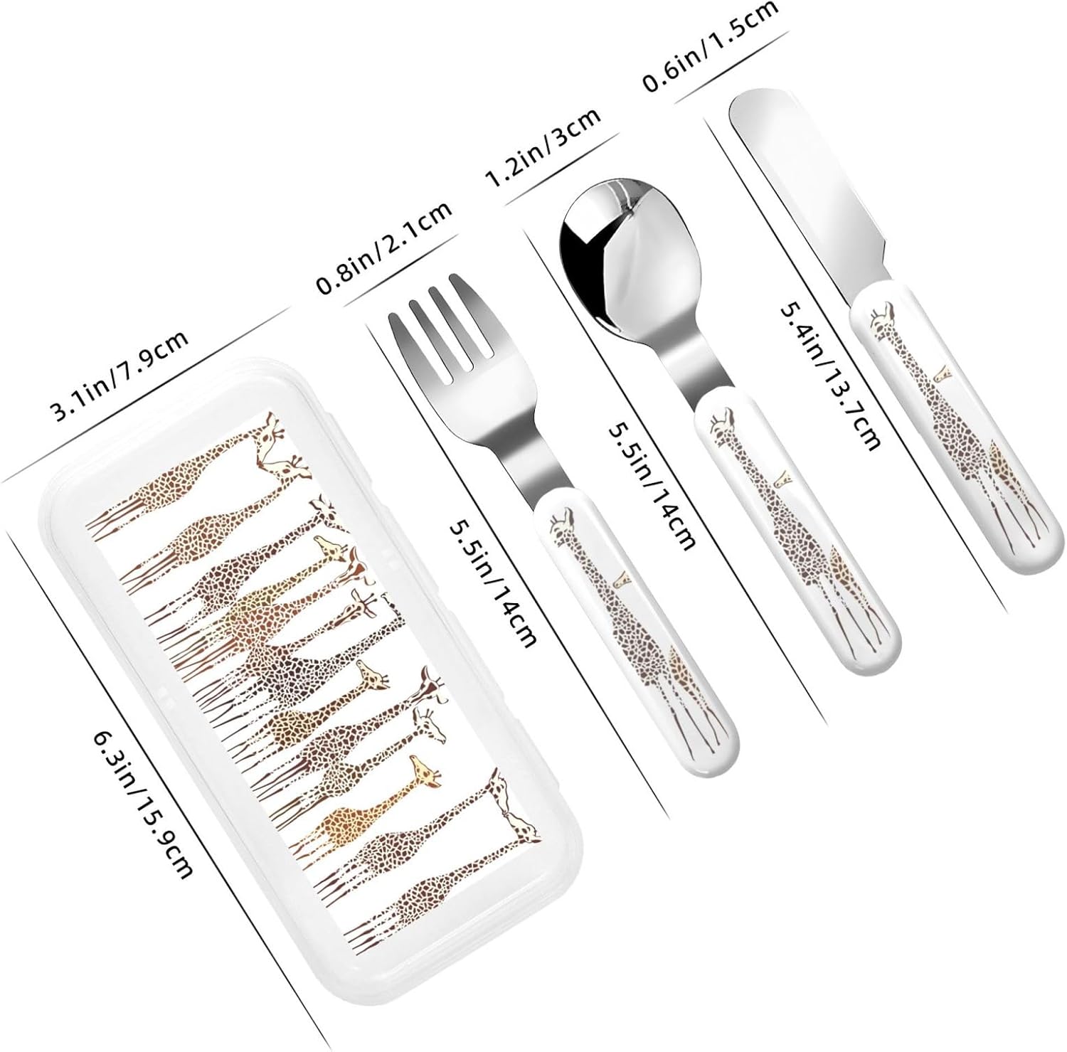 Cute Giraffes Cartoon Print Flatware Set with Travel Case
