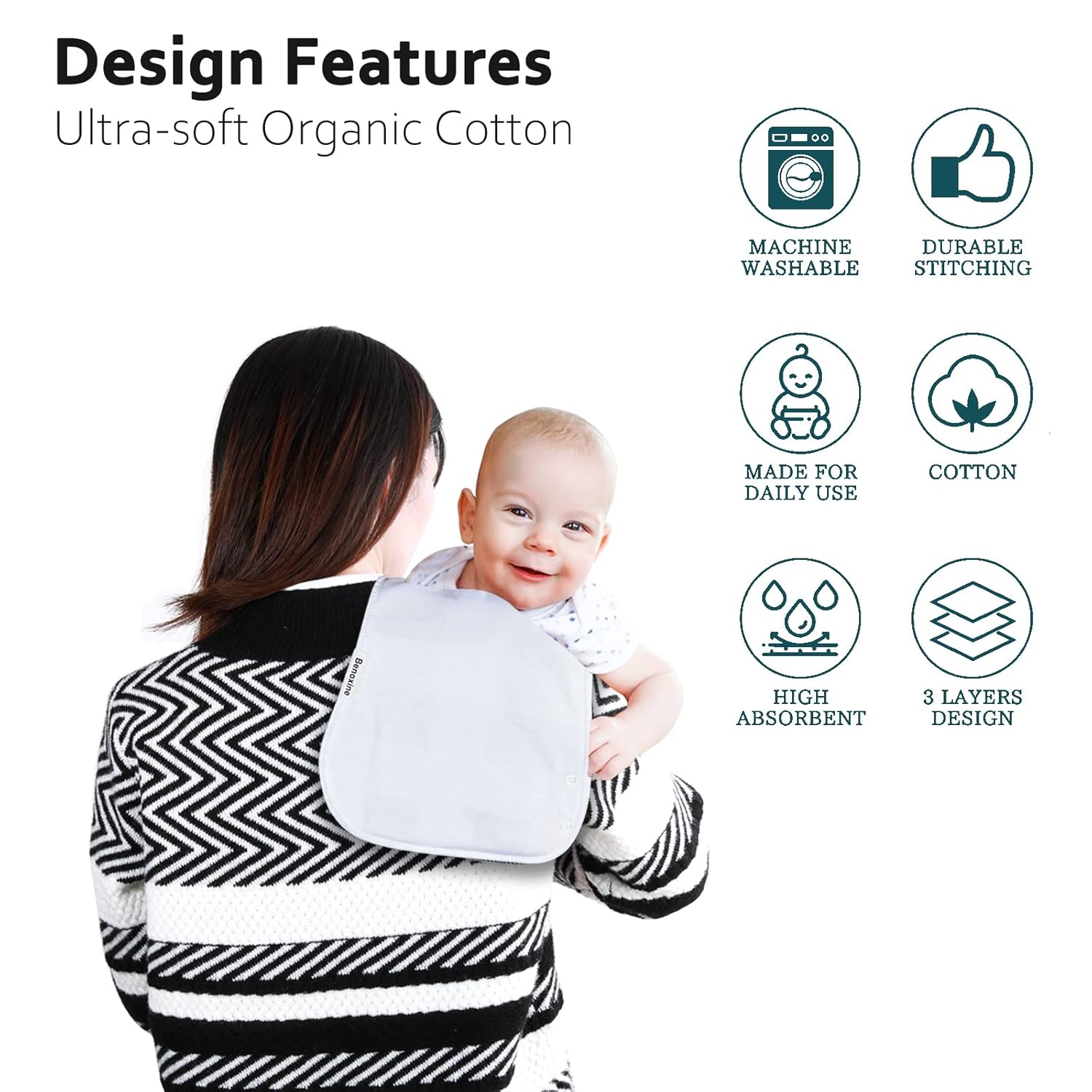 Benoxine Burp Cloths Baby Bibs 2-in-1 12 Pack