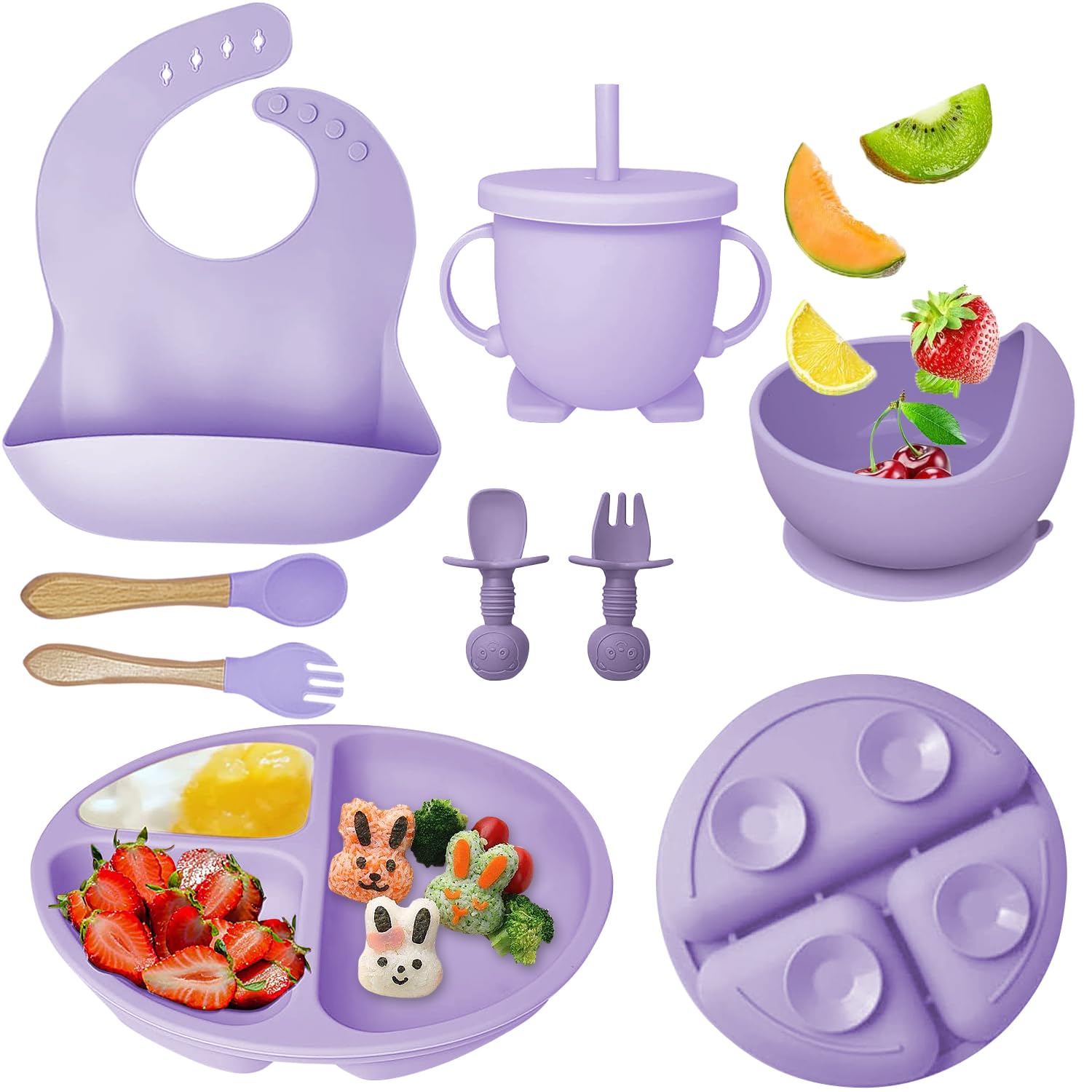 Mrkyy 8-Piece Baby Feeding Set - Purple 1