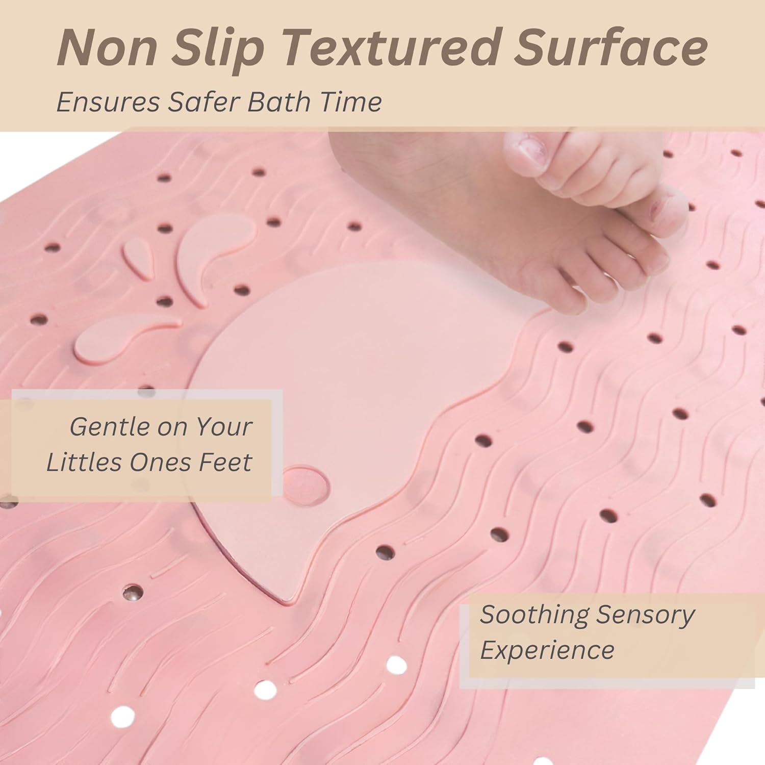 LilPea Non Slip Bath Mat for Baby Kids 14x25 Pink