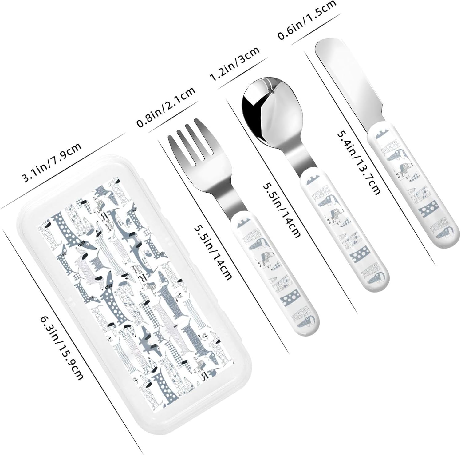 Cute Dachshund Dog Print Flatware Set with Travel Case 1