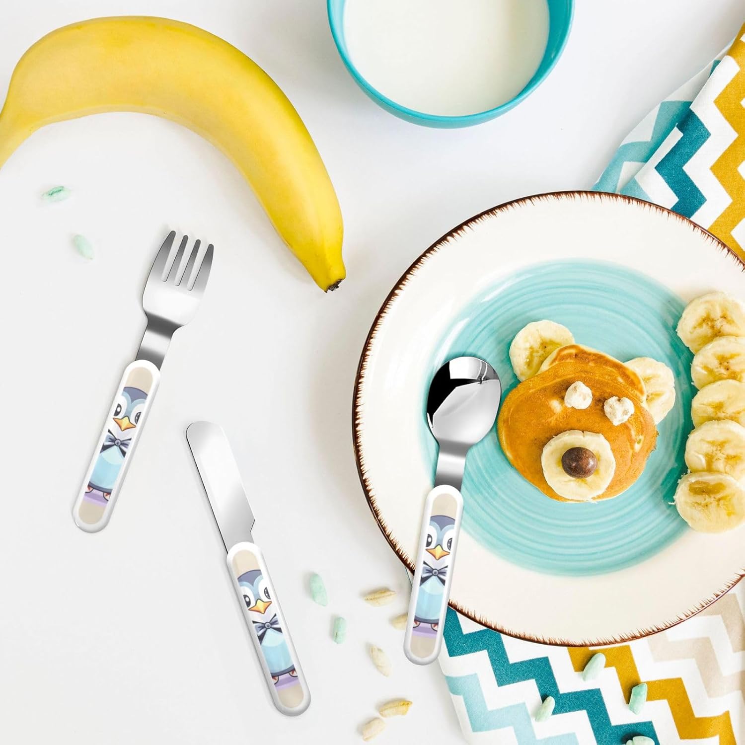 Cute Penguin Print Utensils Set with Travel Case