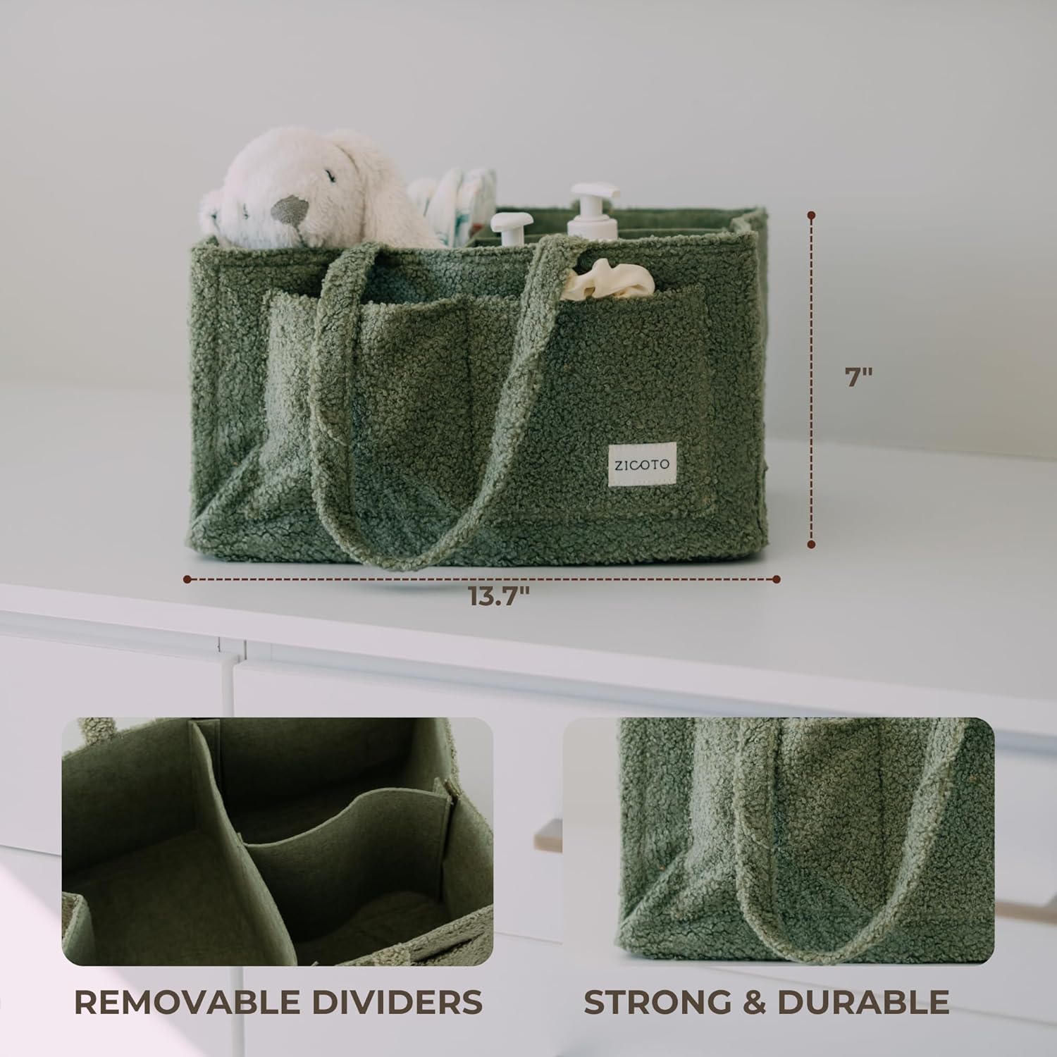 ZICOTO Baby Caddy Organizer - 3 Compartment Storage Basket