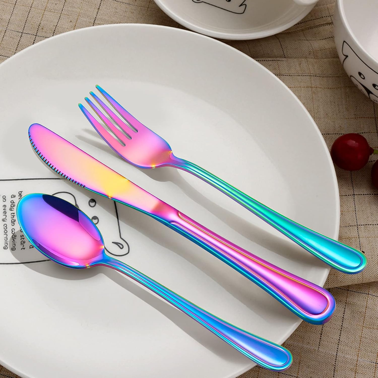 LIANYU 15-Piece Rainbow Kids Silverware Set 1