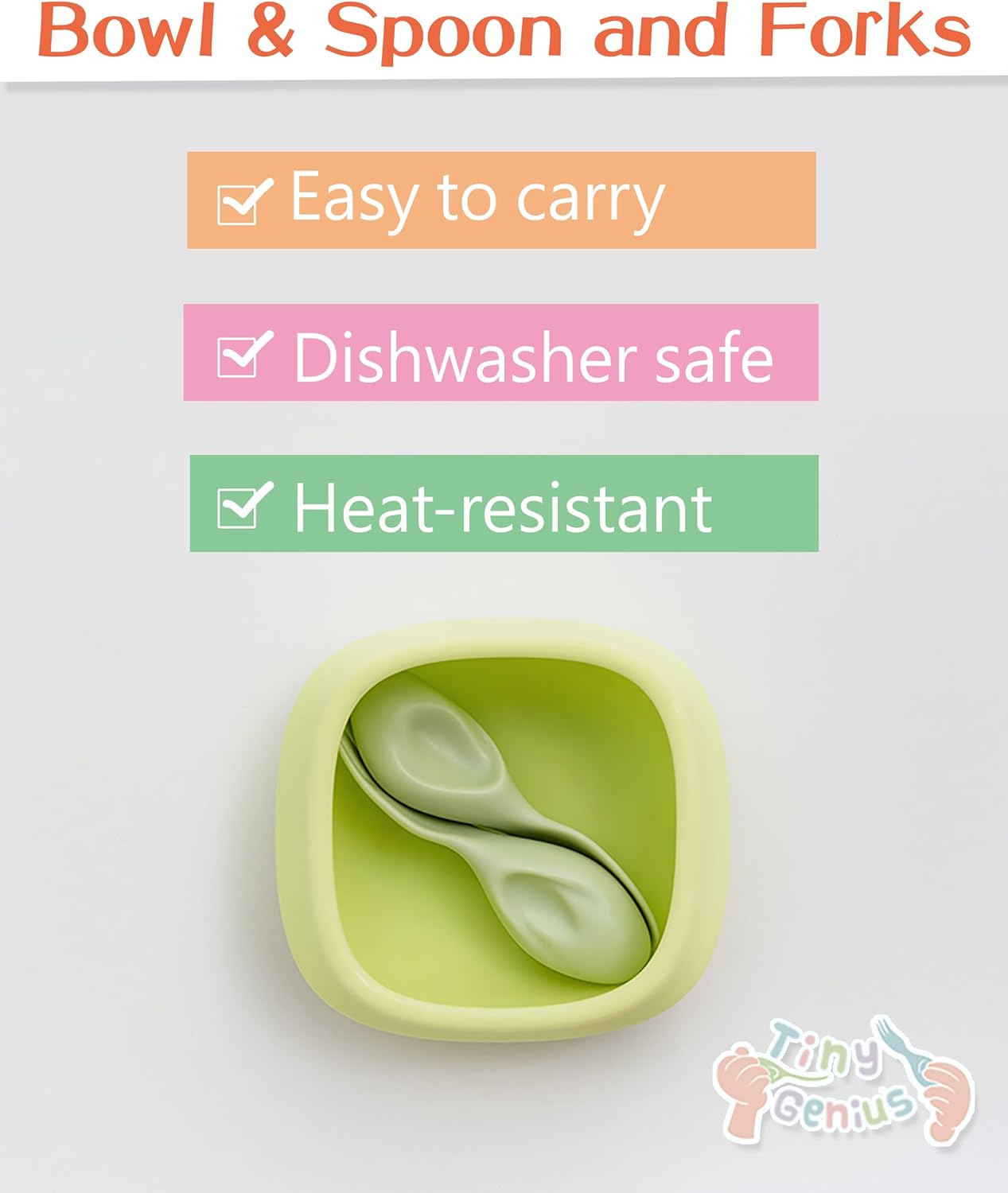 Tiny Genius Toddler Utensils Set with Bowl - Non-Slip BPA Free Ergonomic