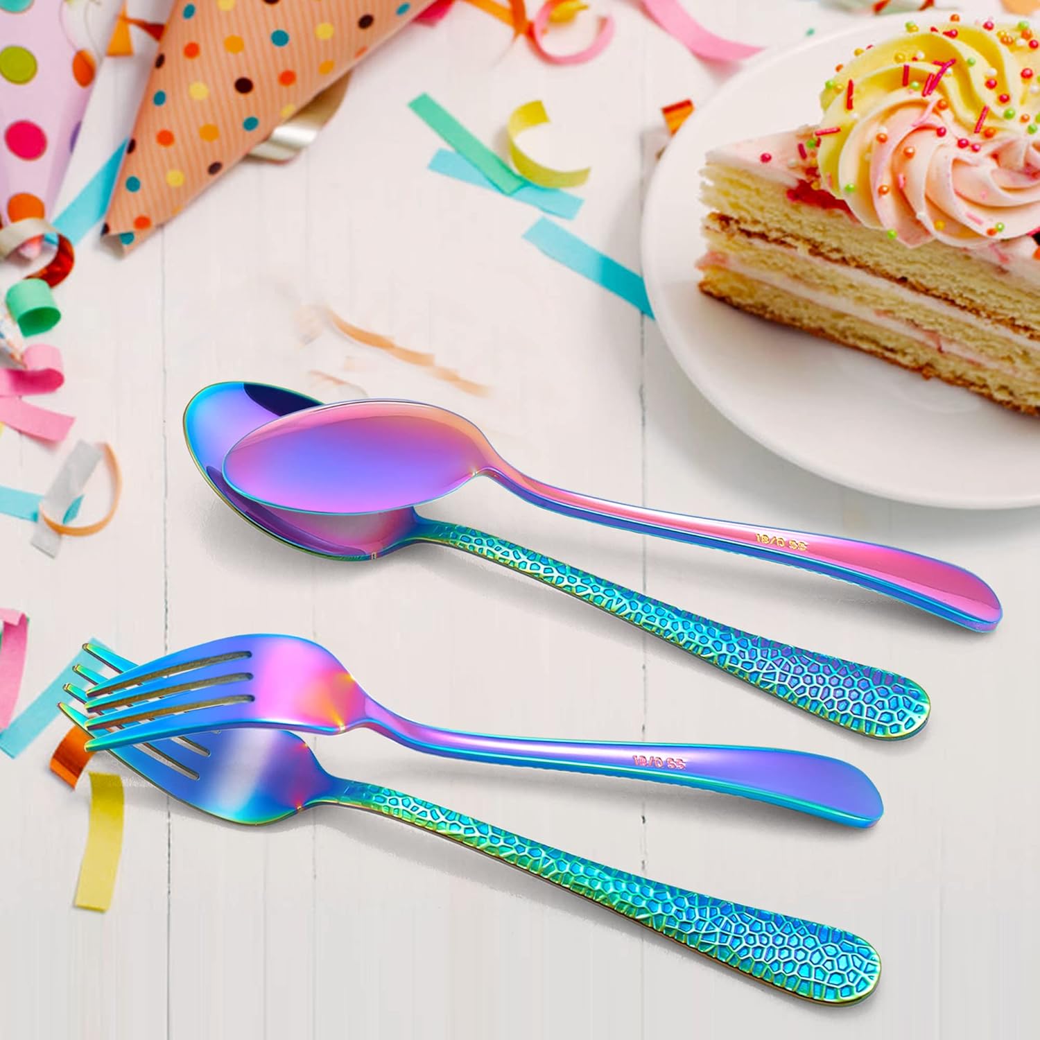 LIANYU 10 Piece Kids Silverware Set Rainbow