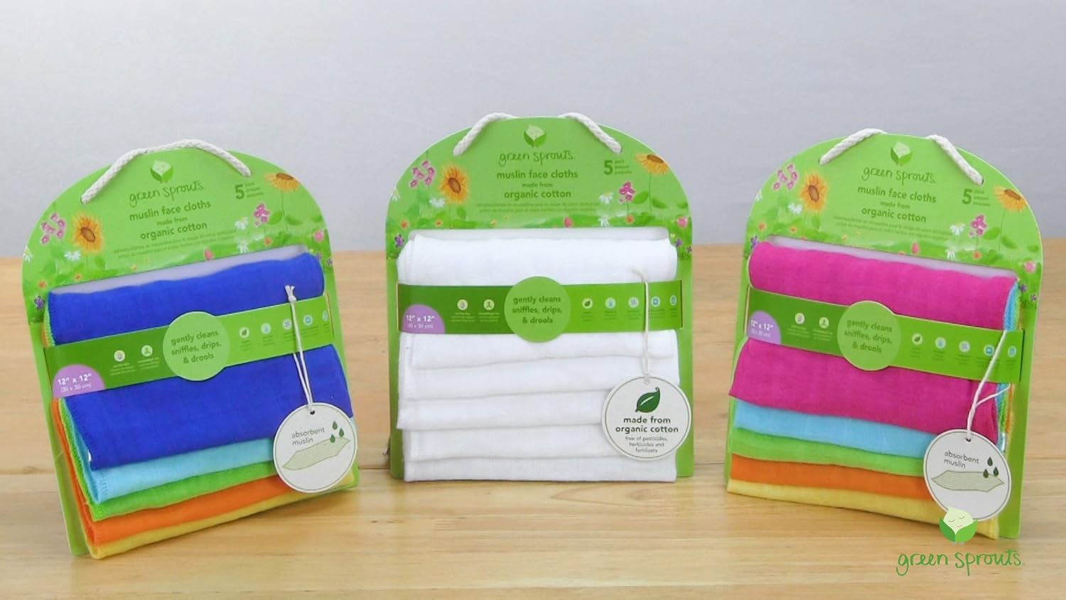 Green Sprouts Organic Cotton Muslin Face Cloths 5-Pack White Set