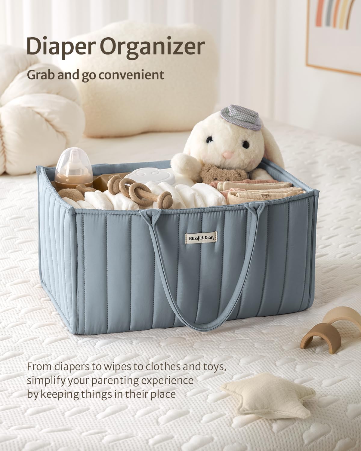 Blissful Diary Baby Diaper Caddy Organizer Dusty Blue