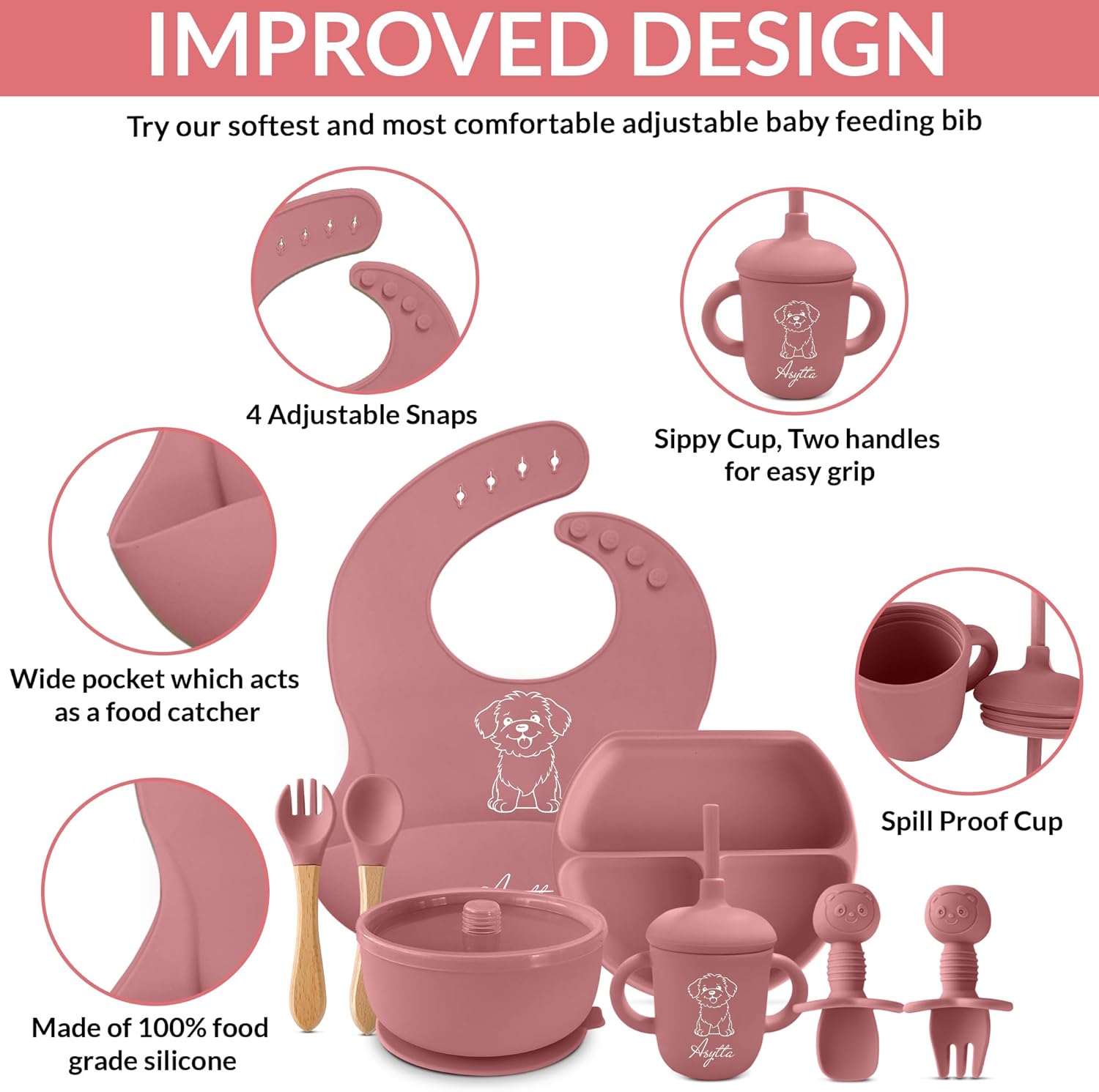 ASYTTA Silicone Baby Feeding Set Pink