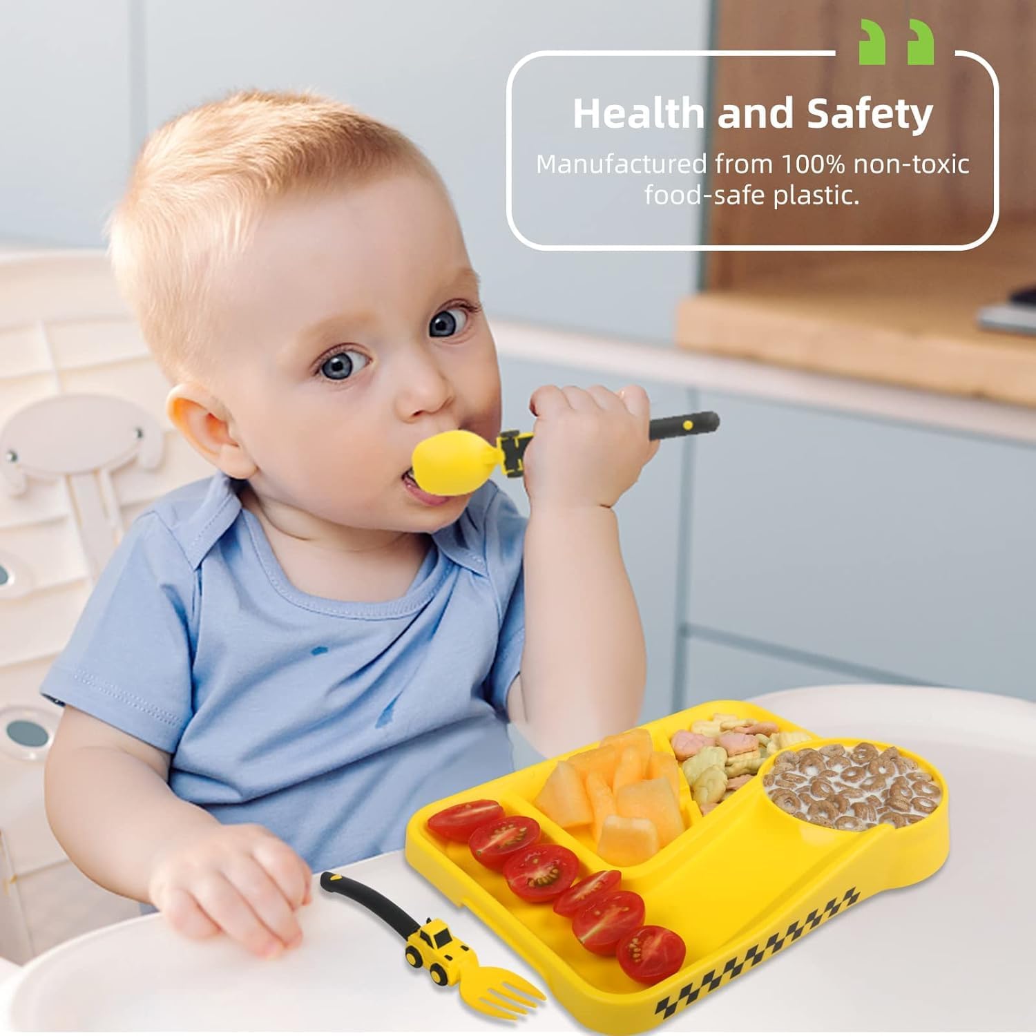 Toddler Plates Set with Removable Straw and Raised Rim
