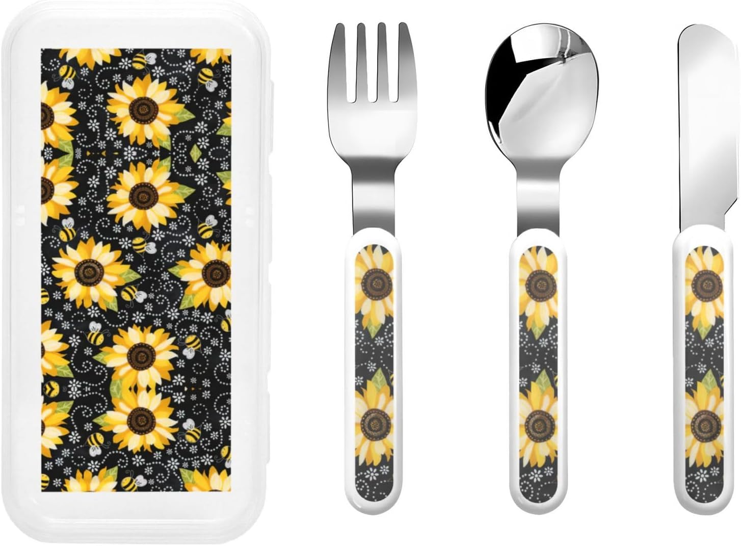 Sunflower Bee Print Flatware Set with Travel Case 1