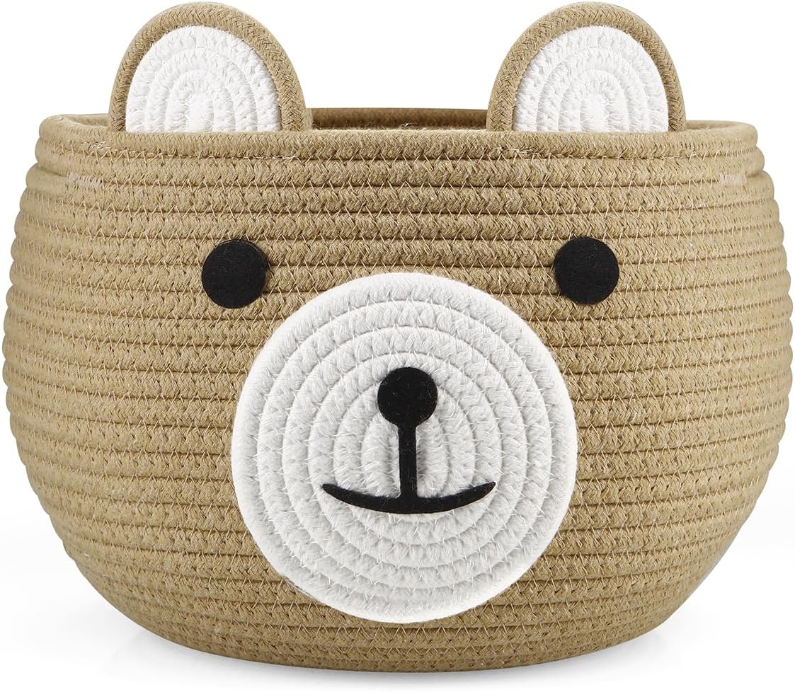 PandaEar Cotton Rope Baby Basket with Bear Design