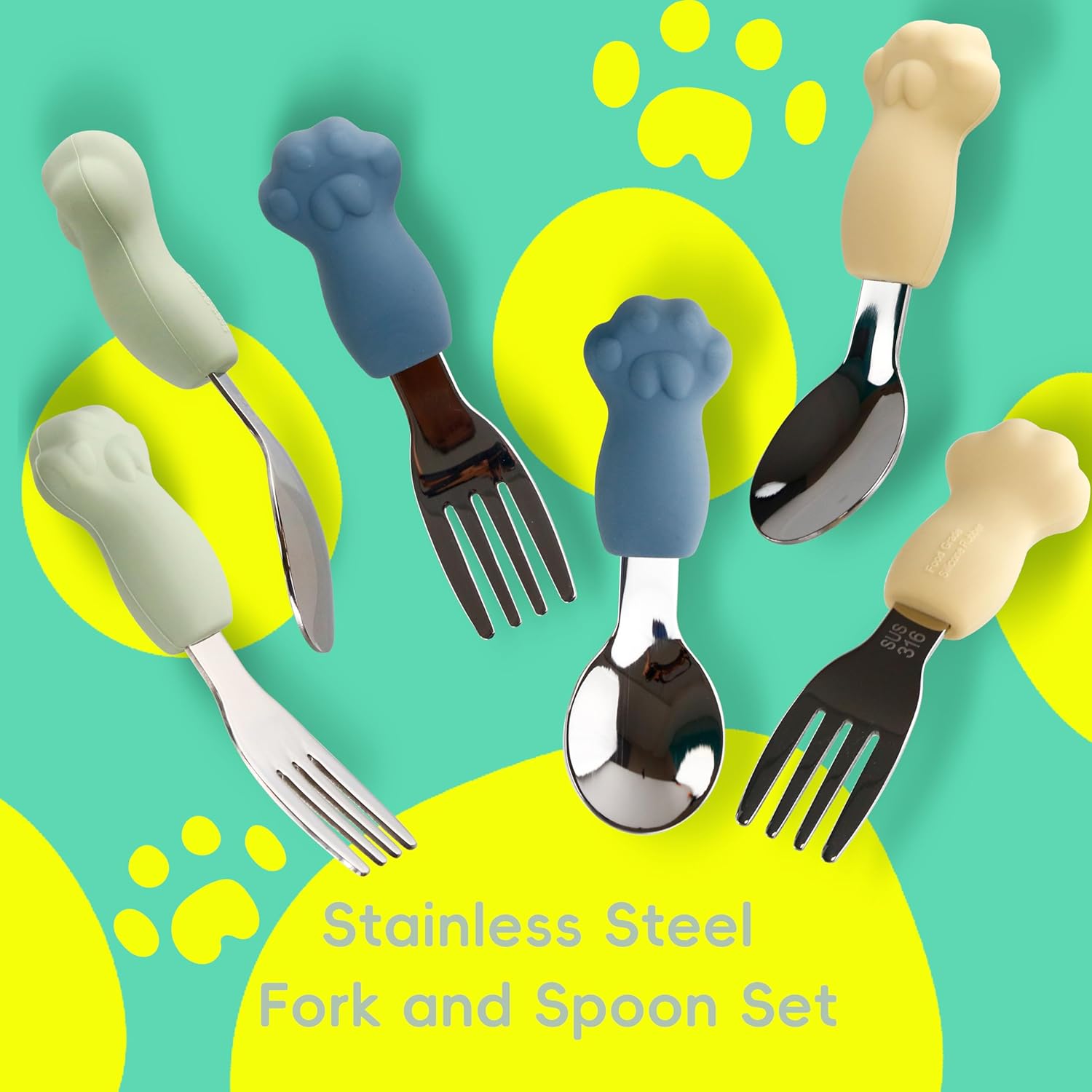 Cat Paw Toddler Cutlery Set 6 Pieces BPA-Free Dishwasher Safe