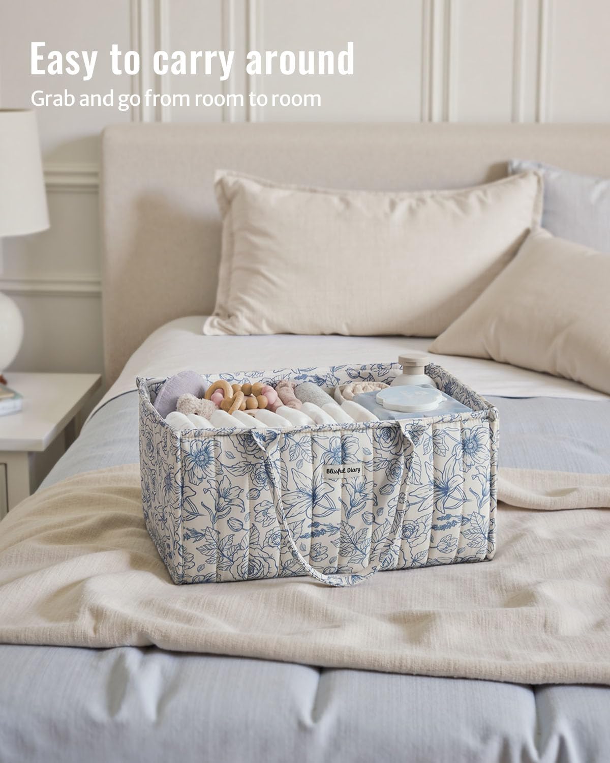 Blissful Diary Floral Diaper Caddy Organizer Blue Rose 1